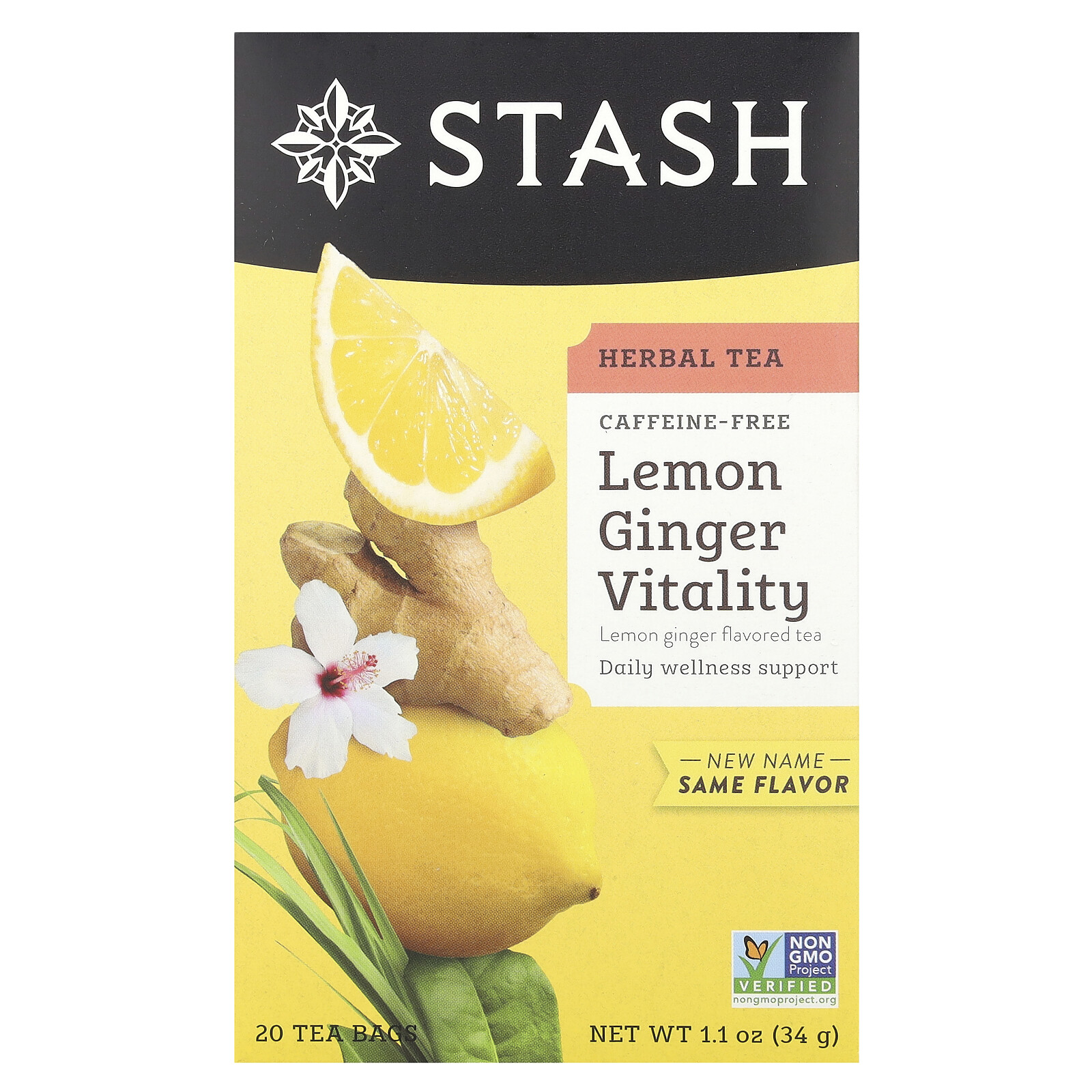 Herbal Tea, Lemon Ginger Vitality, Caffeine-Free, 20 Tea Bags, 1.1 oz (34 g)