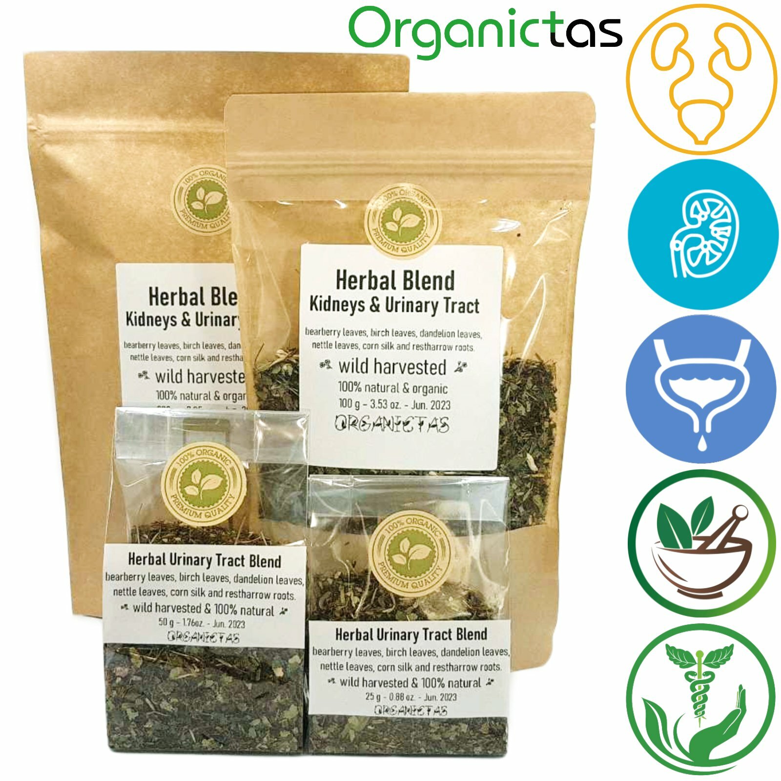 Organic Kidney Tea Blend 6 Herbs, Urinary Tract Health, Diuretic, Bladder, UTI