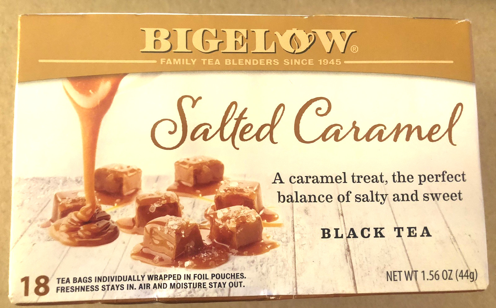 BIGELOW Salted Caramel Black Tea Caffeinated 18 individual wrapped pouches 5/28