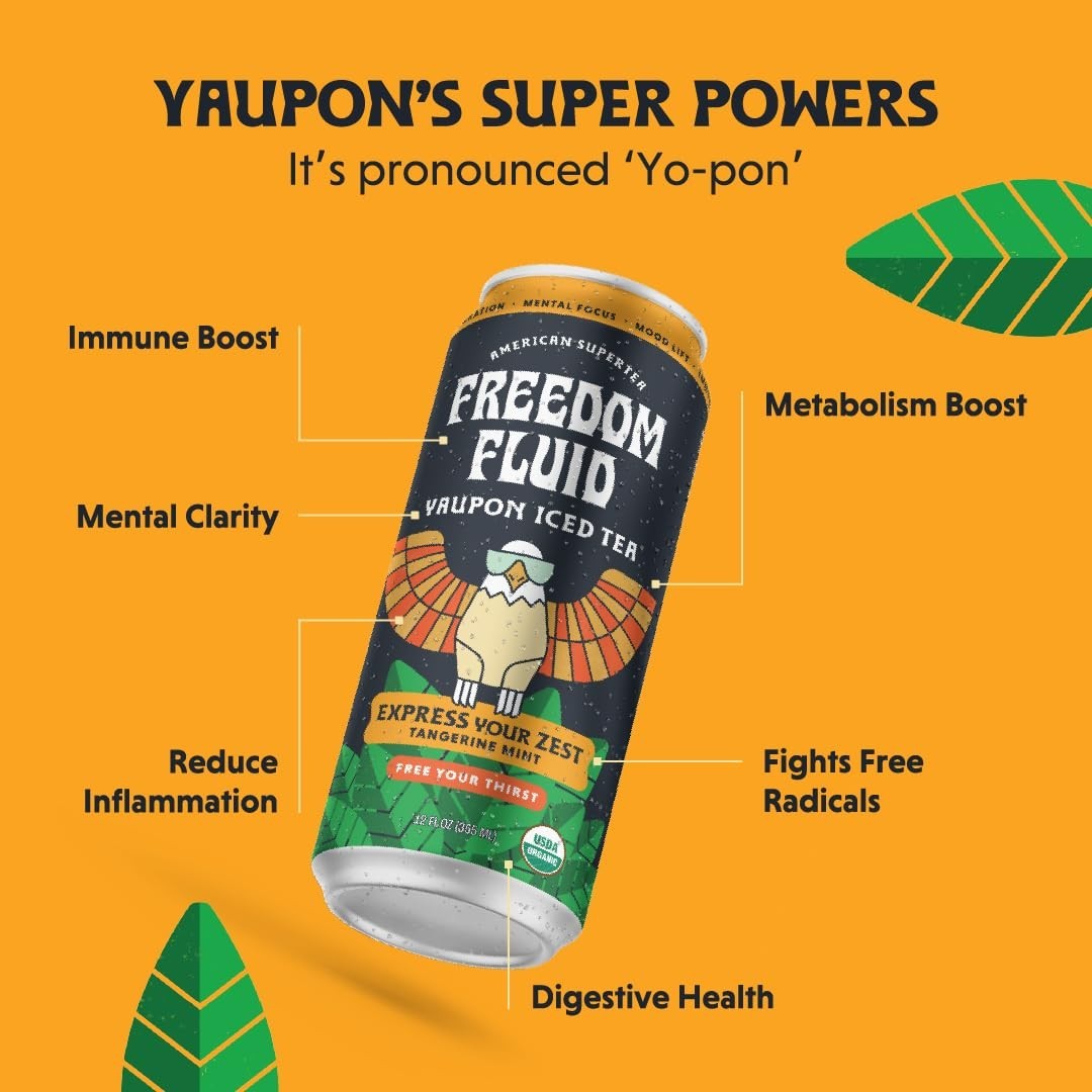 Healthier Iced Tea | Organic Yaupon with Tangerine Mint – 12 Pack of 12 oz Cans