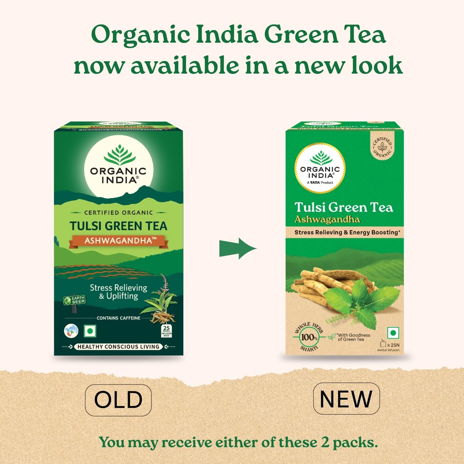 Organic India Tulsi Green Tea Ashwagandha Tea Bags Pack Of 25 Tea Bags