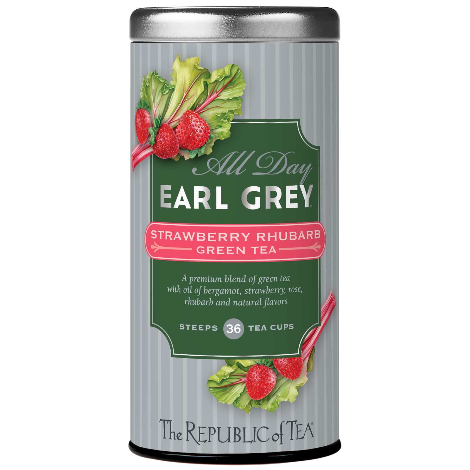 – All Day Earl Grey® Strawberry Rhubarb Green Tea Naturally Caffeinated 36 Te…