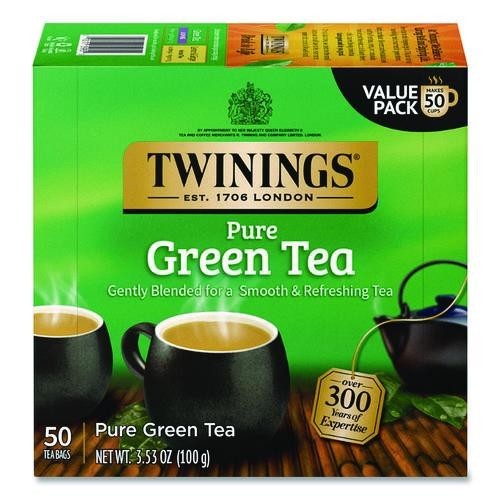 TWININGS Tea Bags, Green, 3.53 oz, 50/Box, 2 Boxes/Pack (Total 100)