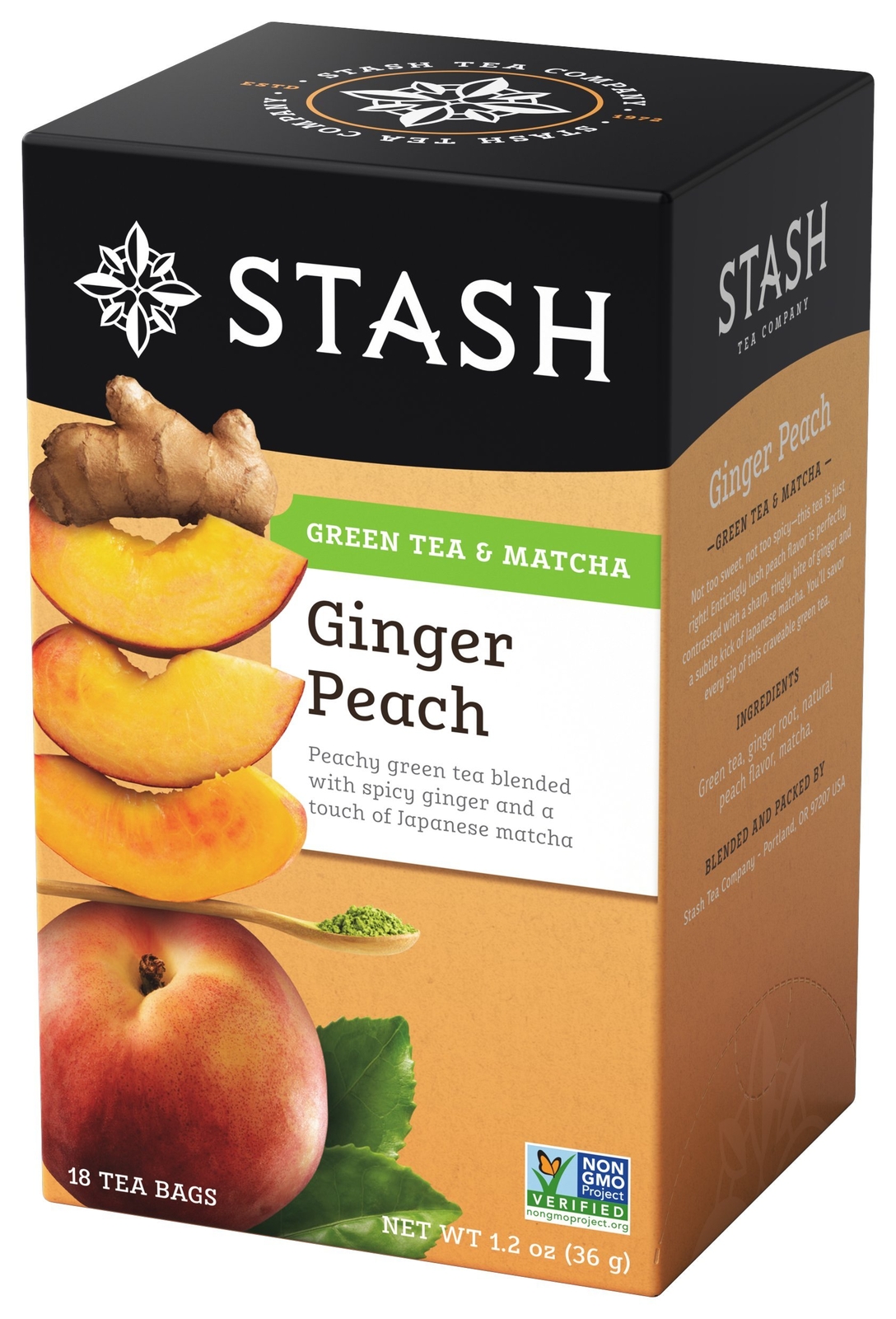 Stash Tea Ginger Zing 108 Bags Green Tea Peach Ginger Low Caffeine Pack