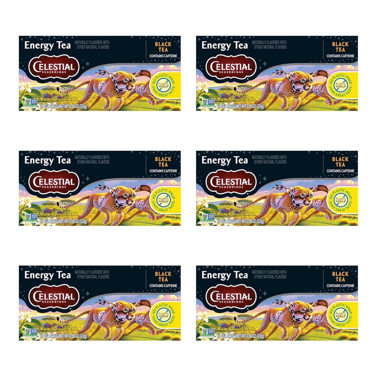 Energy Black Tea Bags, Caffeinated, Pack of 12 (x6)
