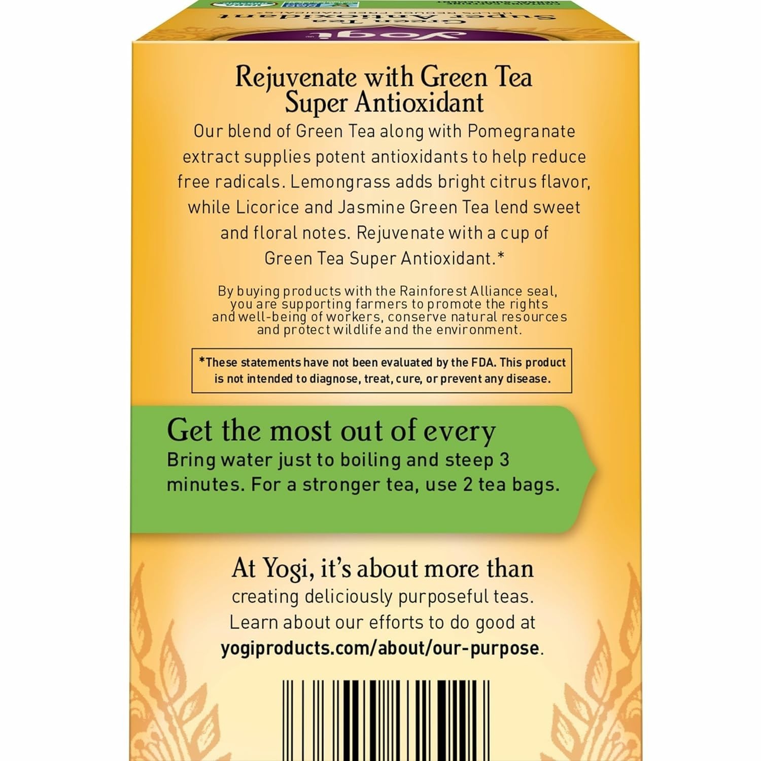 Yogi Organic Green Tea – Antioxidant Blend with Citrus & Floral Notes – 96 Bags