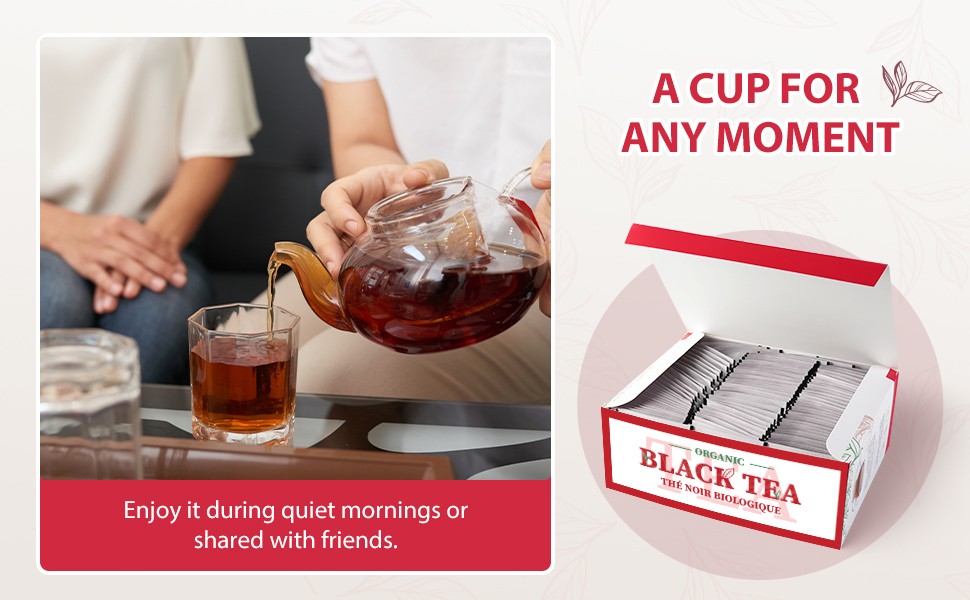 Organic Black Tea Bags, 6.3oz (180g) Pack of 2, Bold Aroma & Smooth Flavor,