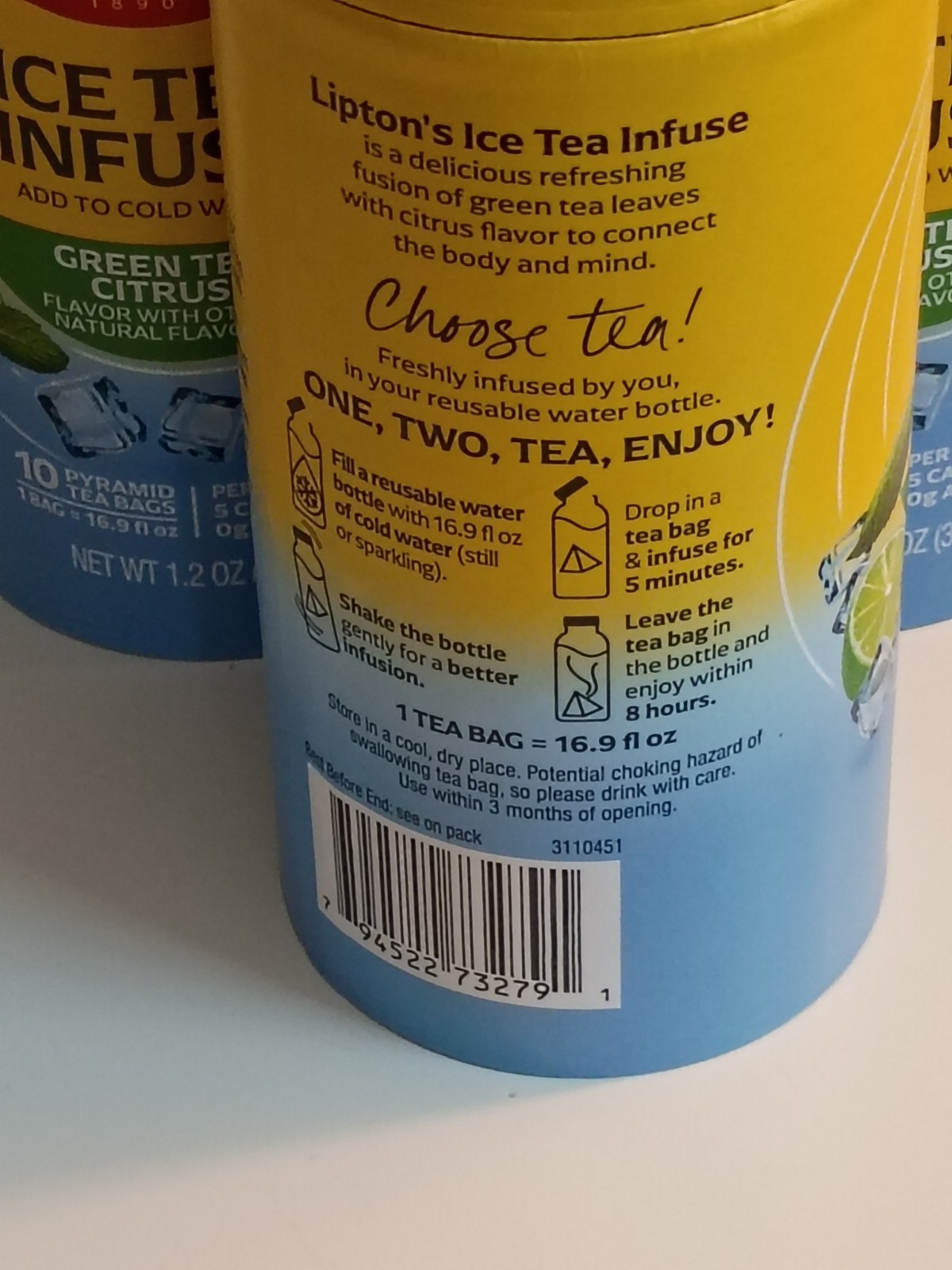 3 Lipton ICE TEA INFUSE Green Tea CITRUS 10 pyramid tea bag per can