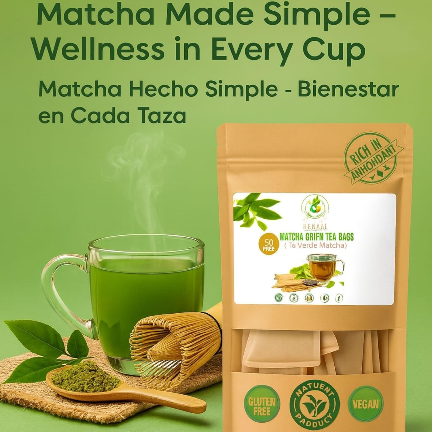 Green Matcha Tea – 50 Tea Bags (2 g Each) Premium Japanese-Style by BexpertsUSA