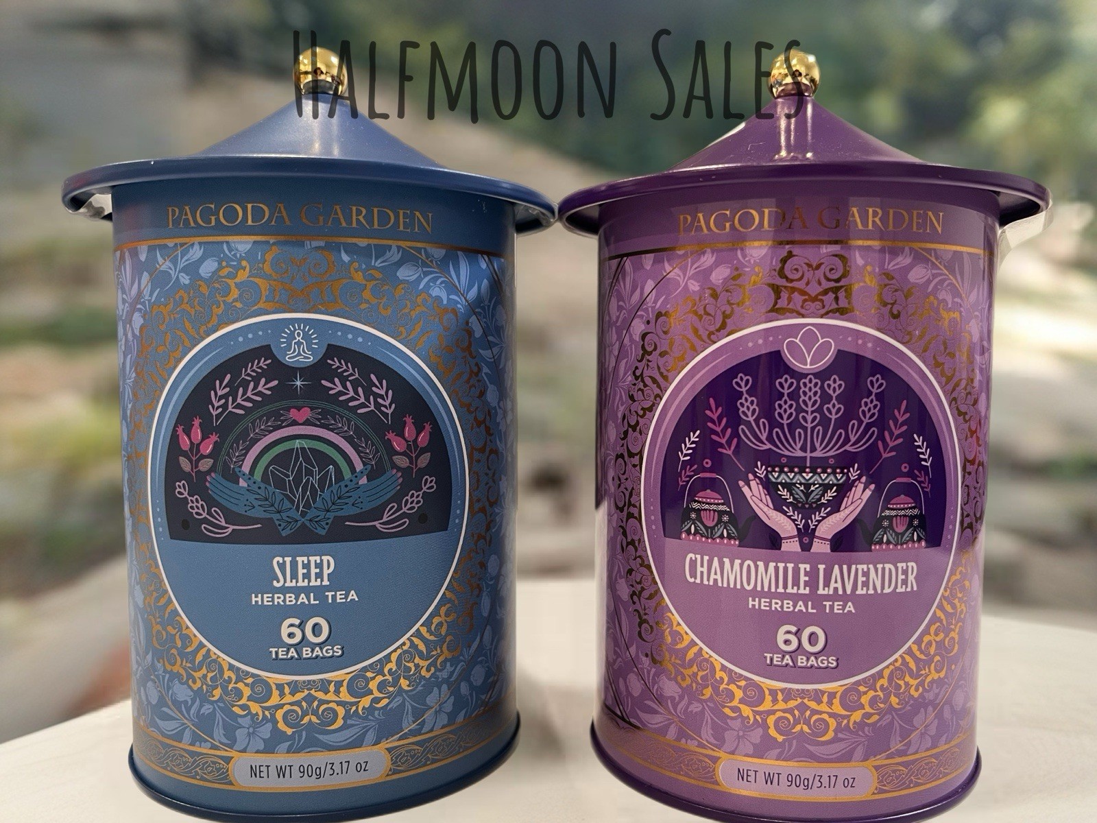 Pagoda Garden Sleep & Chamomile Lavender Herbal Tea Set 2 Tins 60 Bags Each