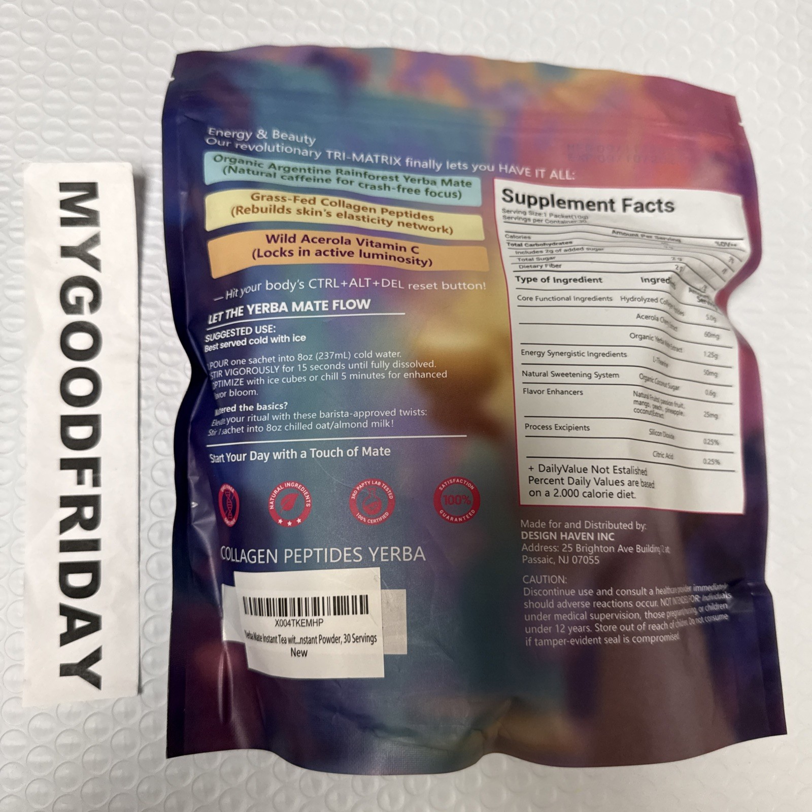 Yerba Mate Instant Tea Powder with Collagen & Vitamin C, Clean Energy for Glowin