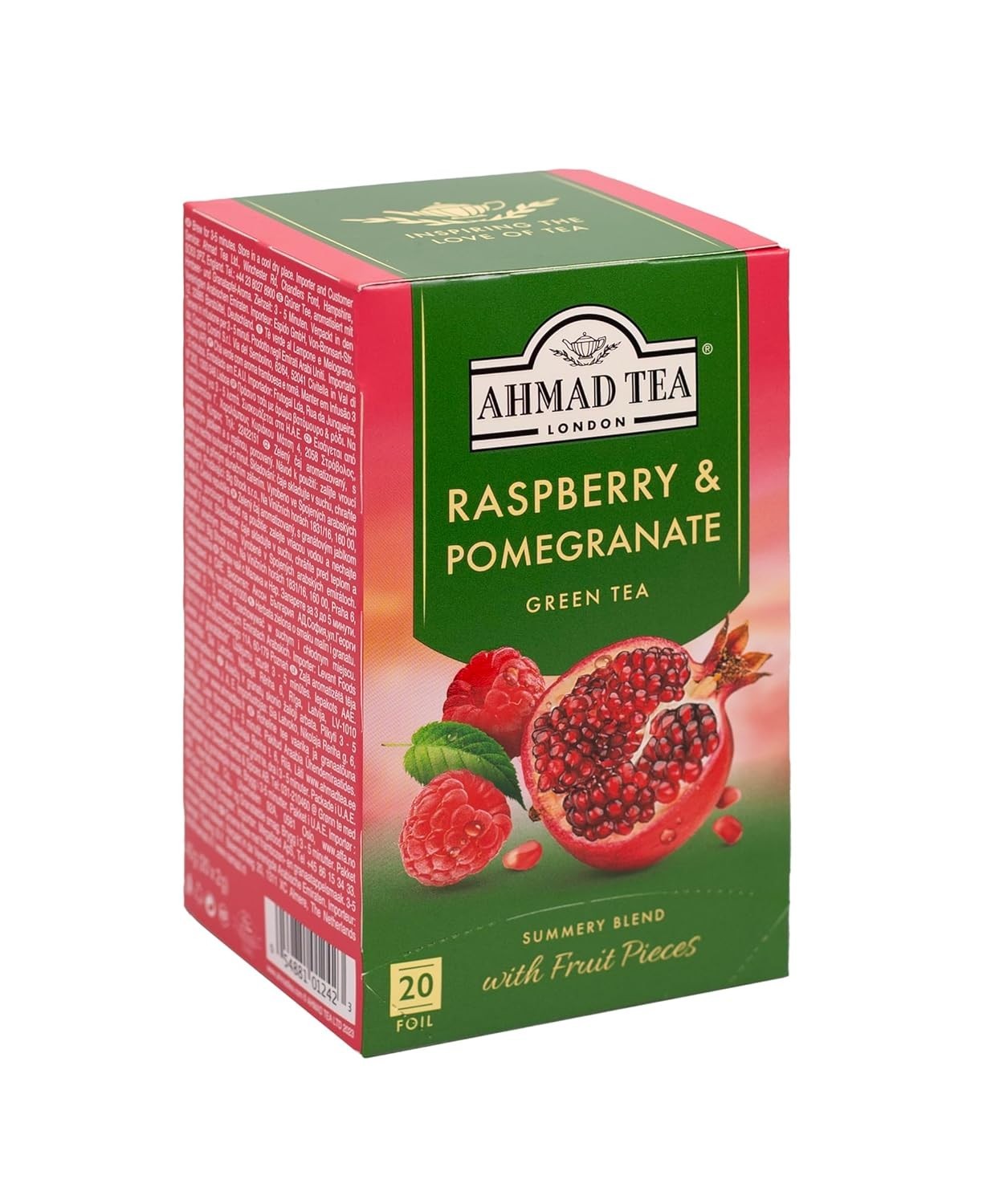 20 Count Ahmad Green Tea Bags – Raspberry & Pomegranate Flavor, Allergen-Free