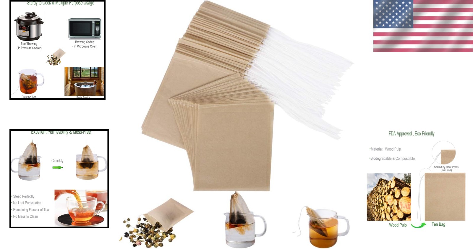 100 Pack of Compostable Loose Tea Filter Bags – Perfect for Brewing with Ease