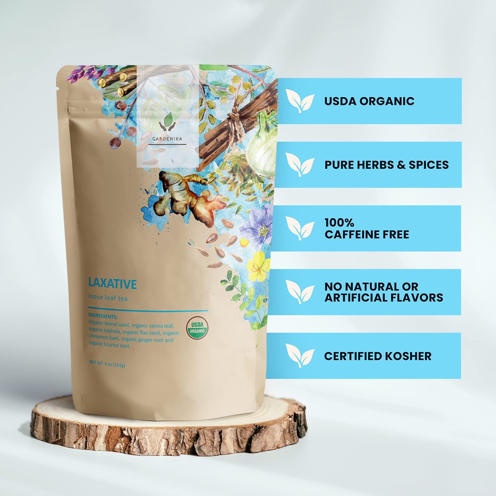 Organic Laxative Loose Tea, Herbal, Caffeine-Free, KSA Kosher, Ayurvedic with…