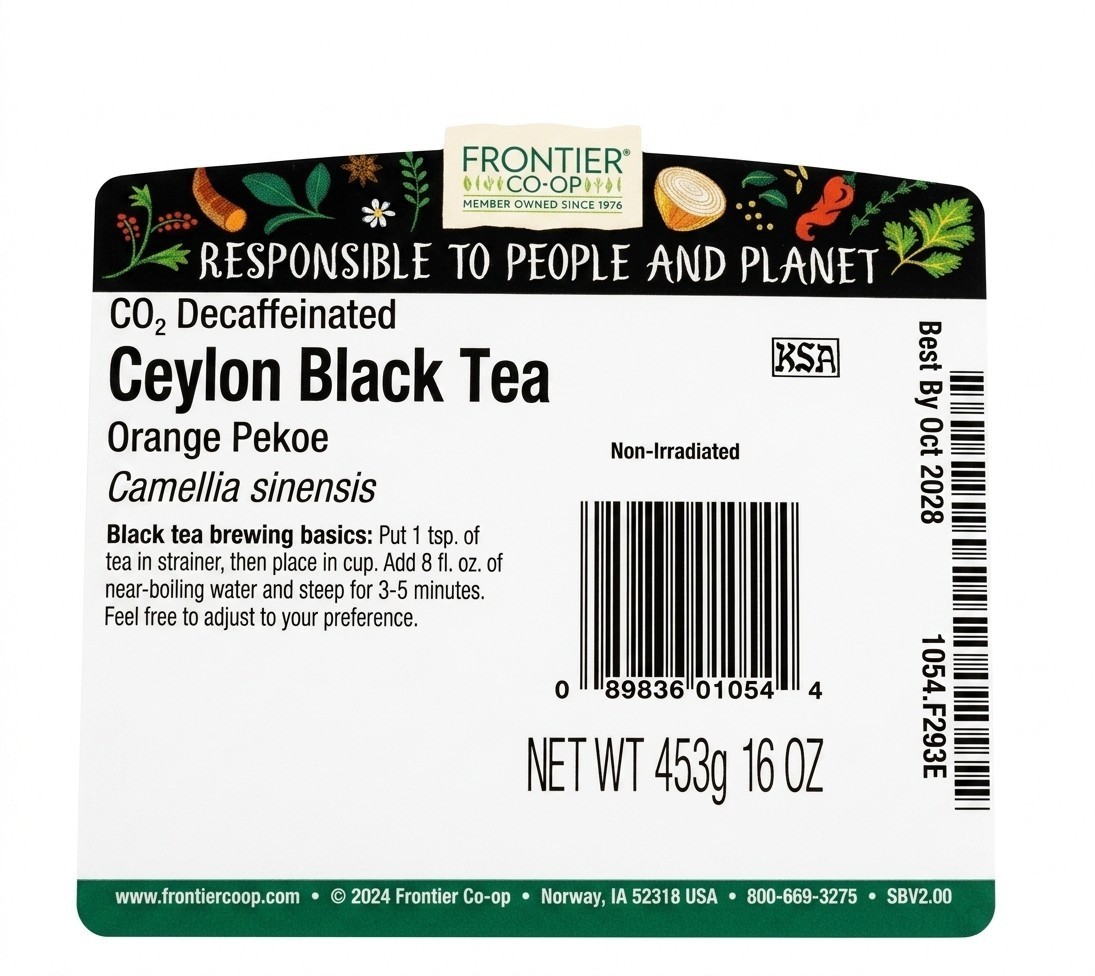 Frontier Co-op Decaf Ceylon Black Tea OP Loose Leaf 1 lb Bulk Bag Orange Pekoe