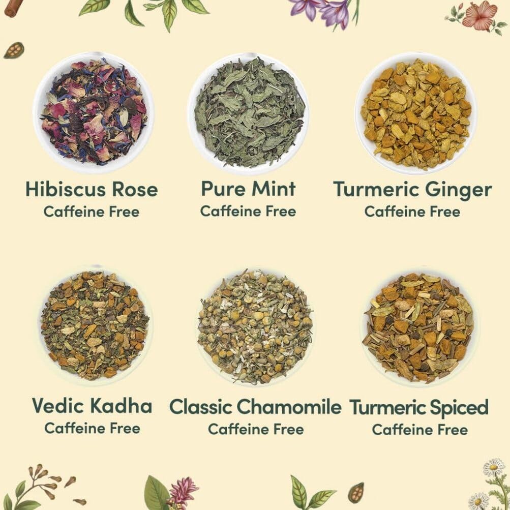 Assorted Herbal Tea Variety Pack (6 Variants, 36 Tea Bags) Caffeine Free, Gluten