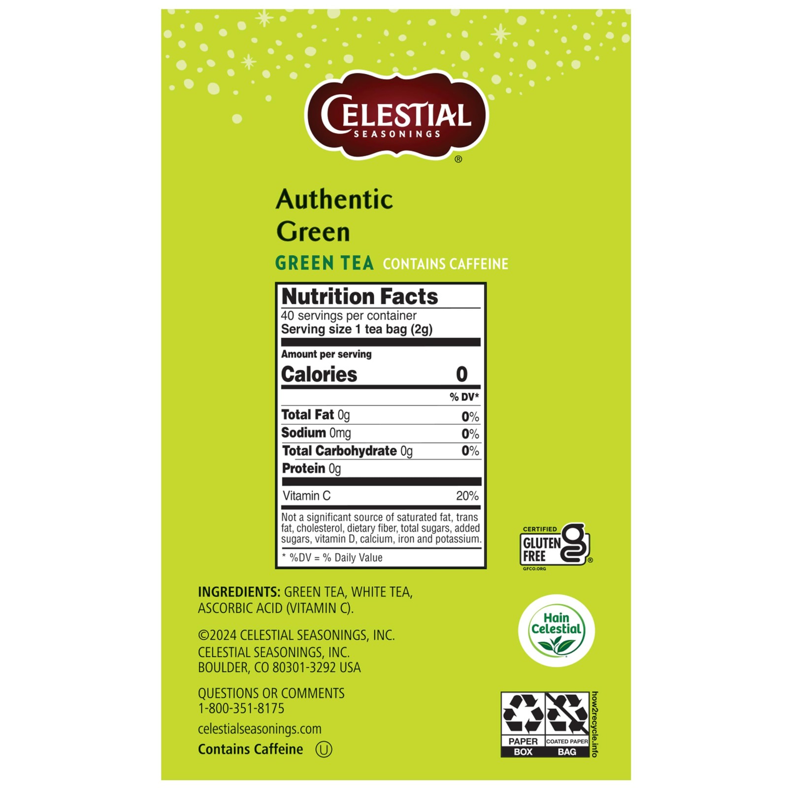 Celestial Seasonings Authentic Green Tea 40 Count 40 (Pack of 1)