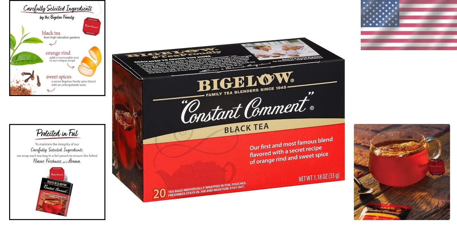 20 Count Pack of 6 Bigelow Constant Comment Tea Bags – Stress Relief & Freshness