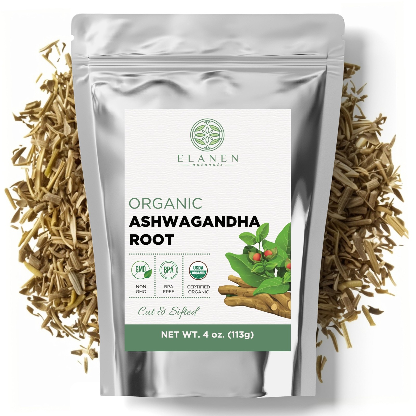 Elanen Naturals Organic Ashwagandha Root 4 oz. (113g), USDA Certified…