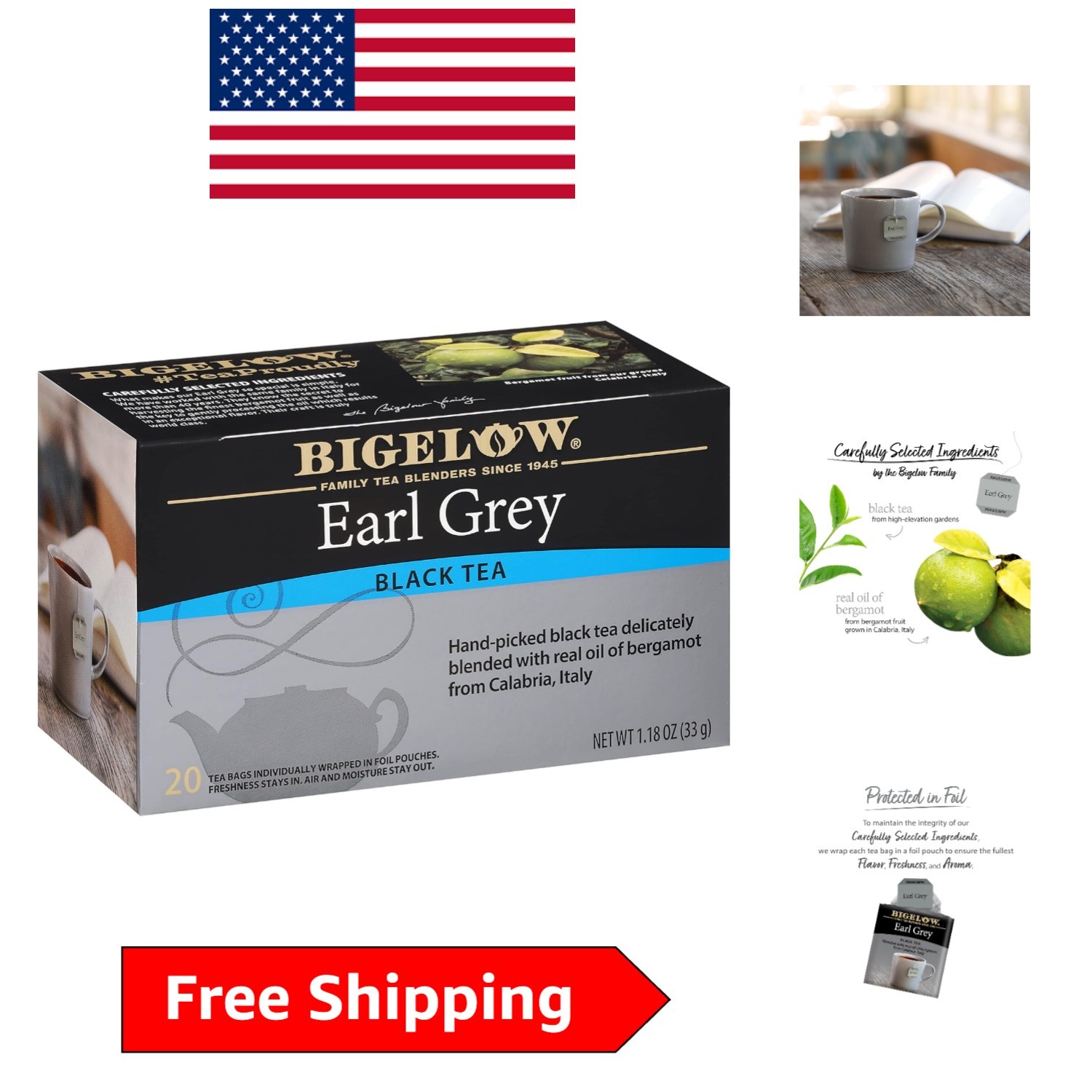 120 Count Bigelow Earl Grey Tea Bags – Luxurious Kosher Blend with Bergamot Oil