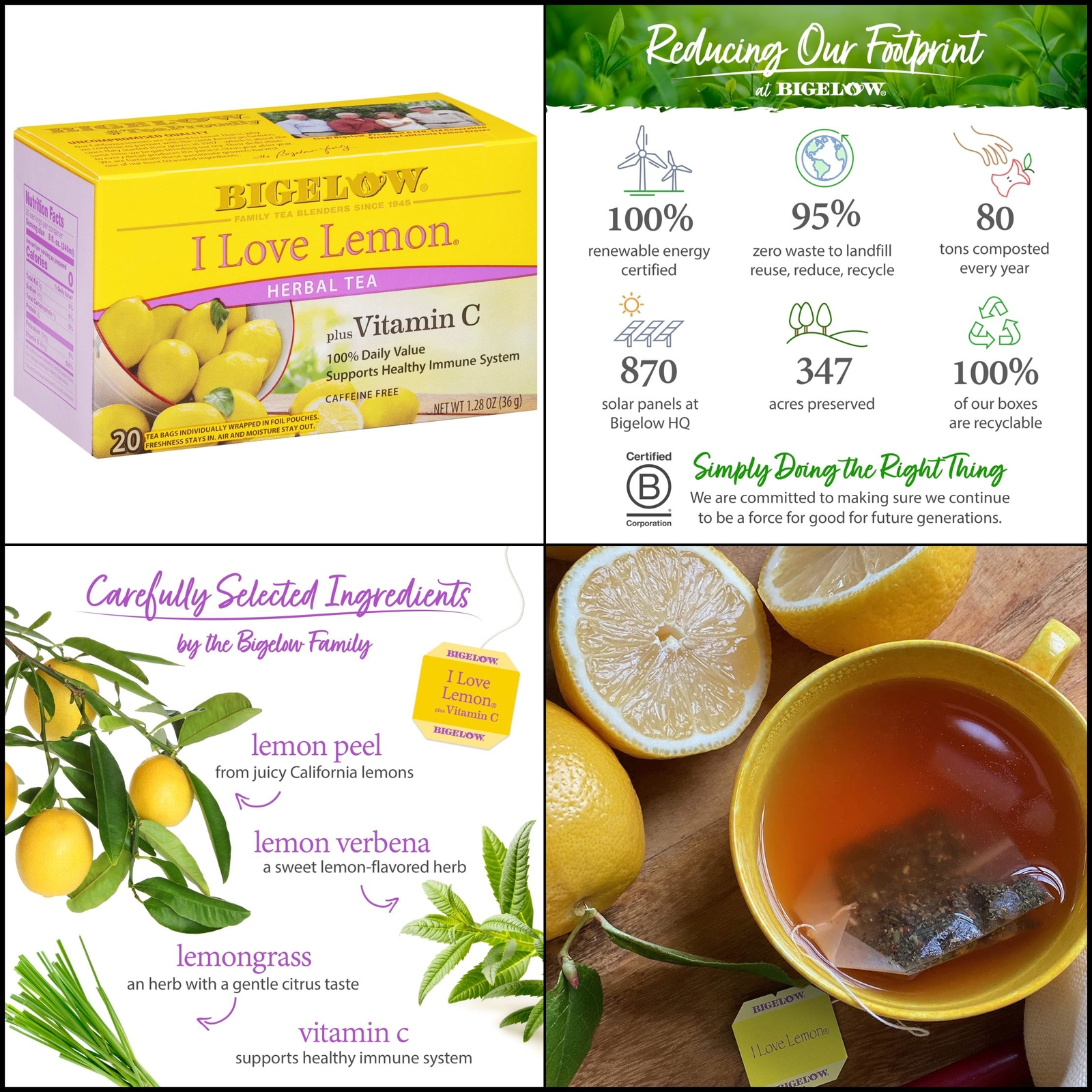 I Love Lemon Herbal Tea with Vitamin C, Caffeine Free, 20 Count (Pack of 6)