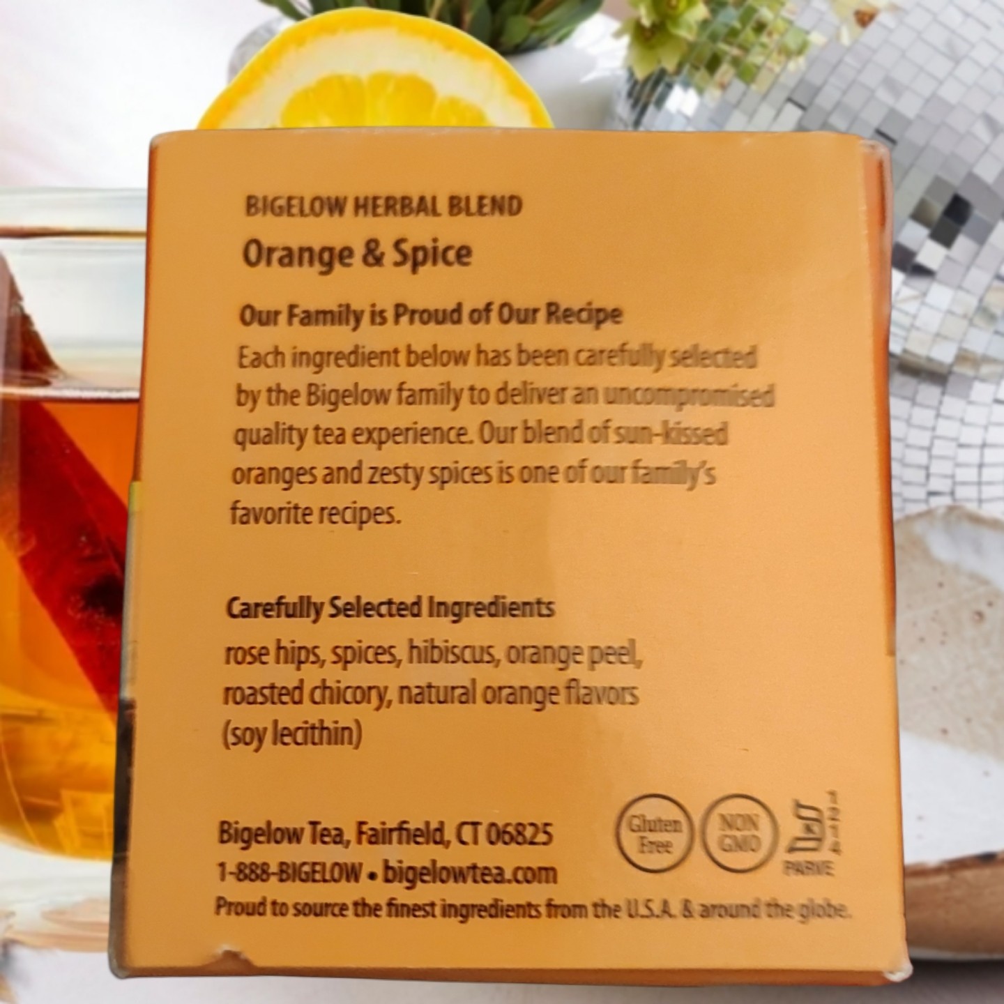 Bigelow Orange & Spice Herbal Tea Caffeine-Free Citrus Zest 20 Ct Kosher Non GMO