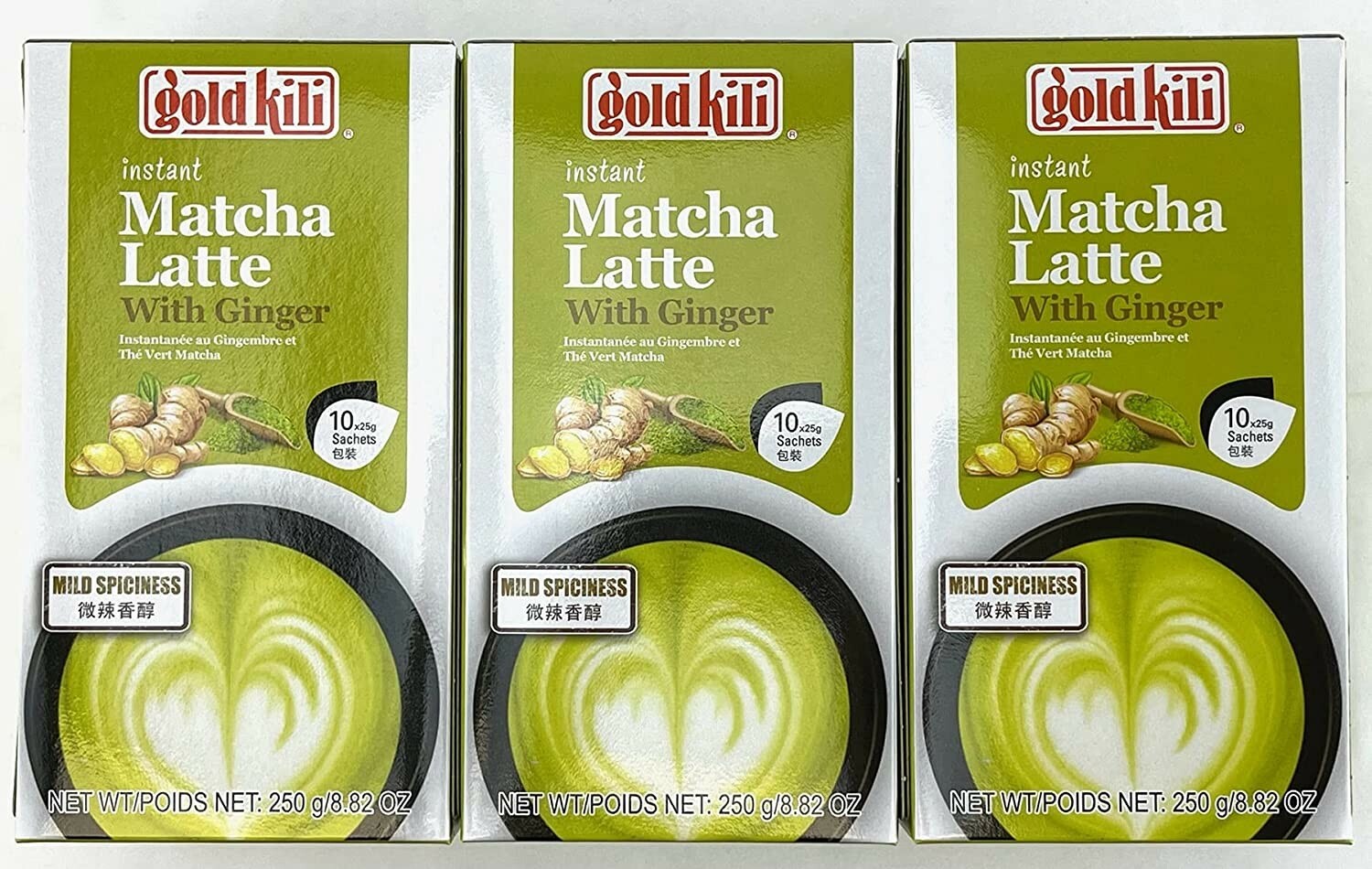 3 PACK GOLD KILI INSTANT MATCHA GREEN TEA GINGER LATTE (10 BAGS EACH)