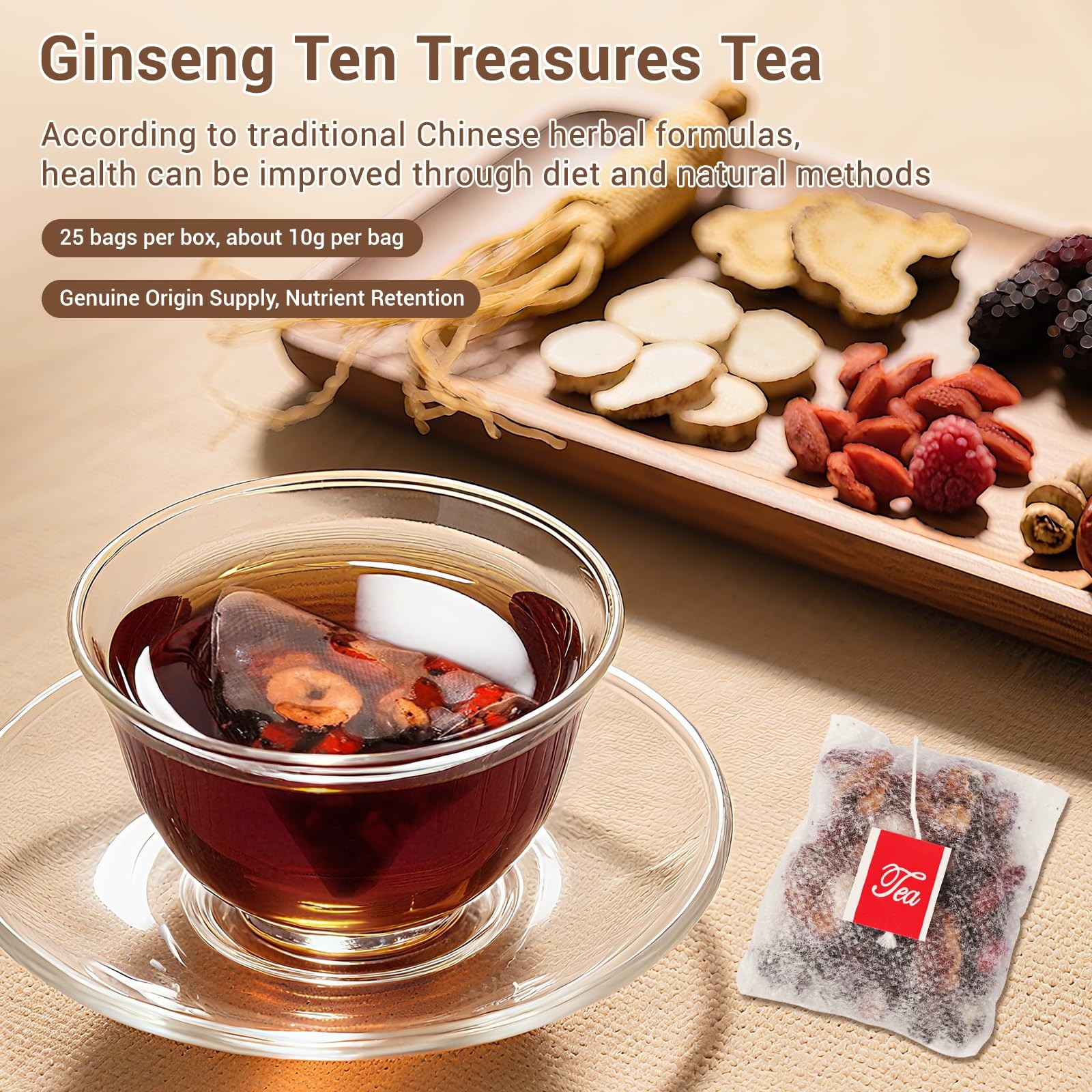 Ginseng Ten Treasures Kidney Tea,Traditional Chinese 25 Count (Pack of 1)