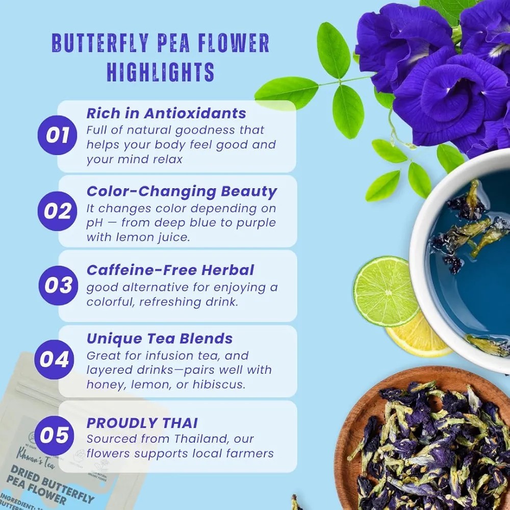 KHWAN’S TEA Dried Butterfly Pea Flower New Great Hot or Iced