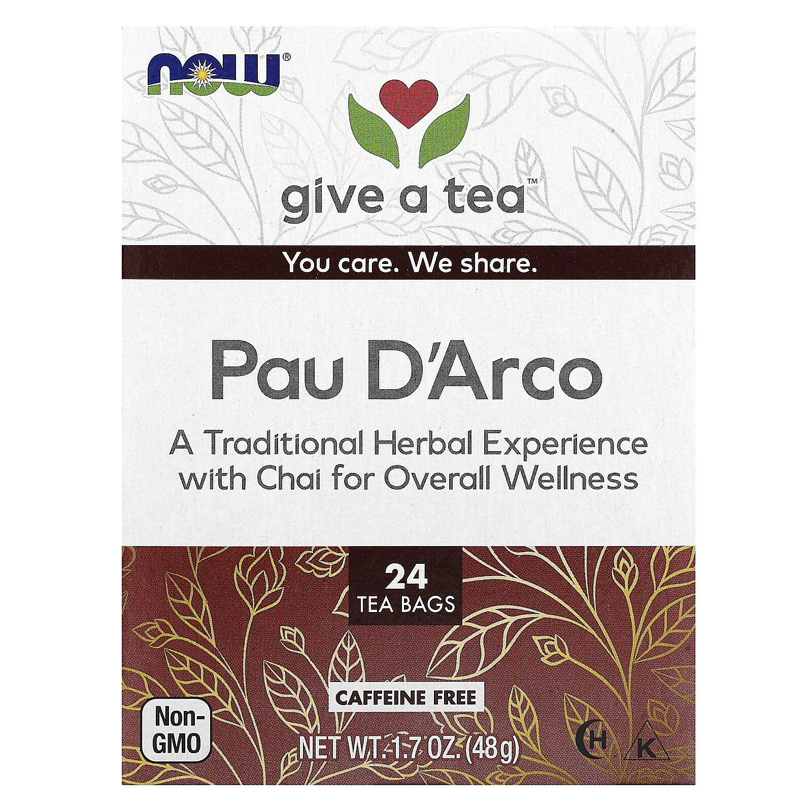 give a tea, Pau D’Arco, Caffeine-Free, 24 Tea Bags, 1.7 oz (48 g)