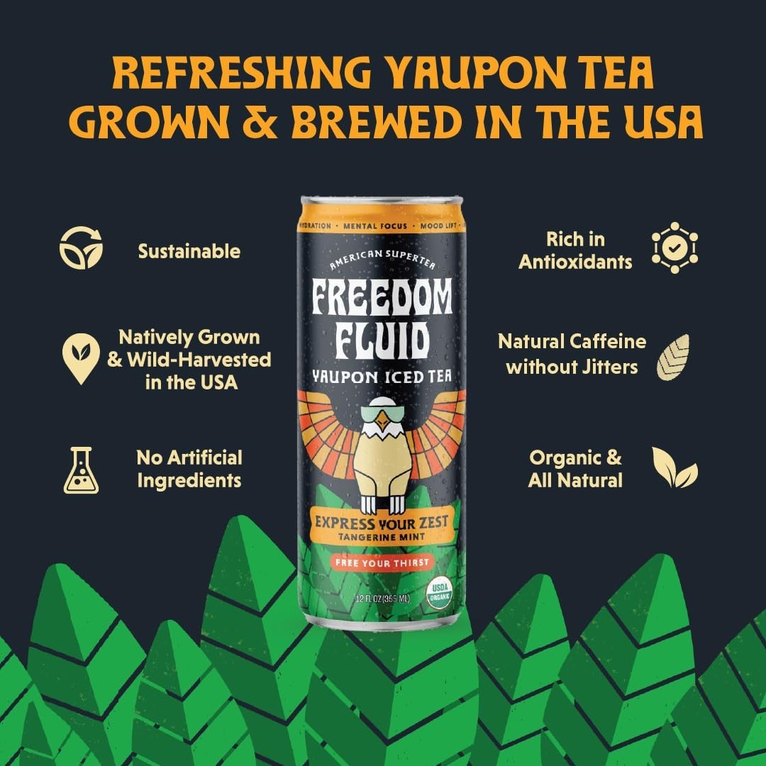 Healthier Iced Tea | Organic Yaupon with Tangerine Mint – 12 Pack of 12 oz Cans