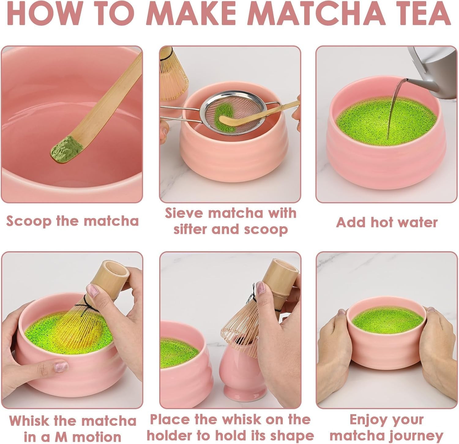® Matcha Set Pink, 5-Piece Ceramics Matcha Kit for Beginners – Includes Whisk…