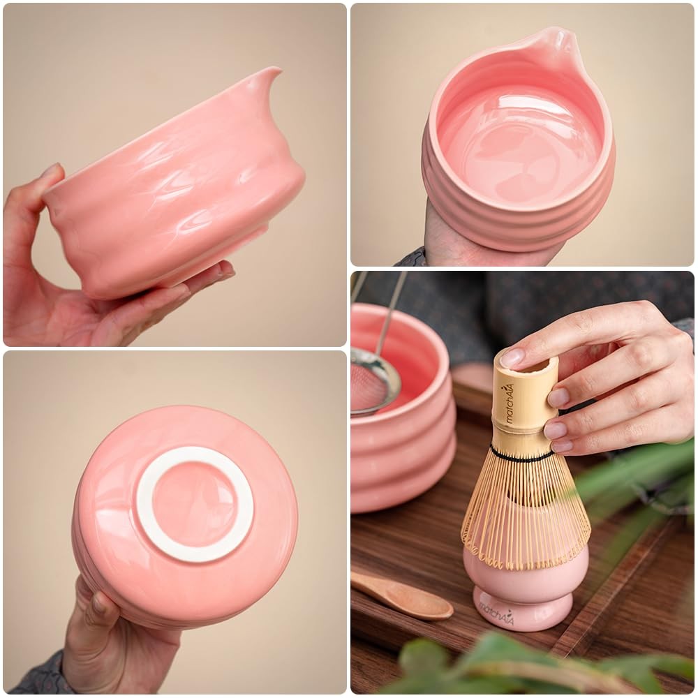 6 Pcs Matcha Set – Ceramic Bowl Whisk Canister Sifter Spoon