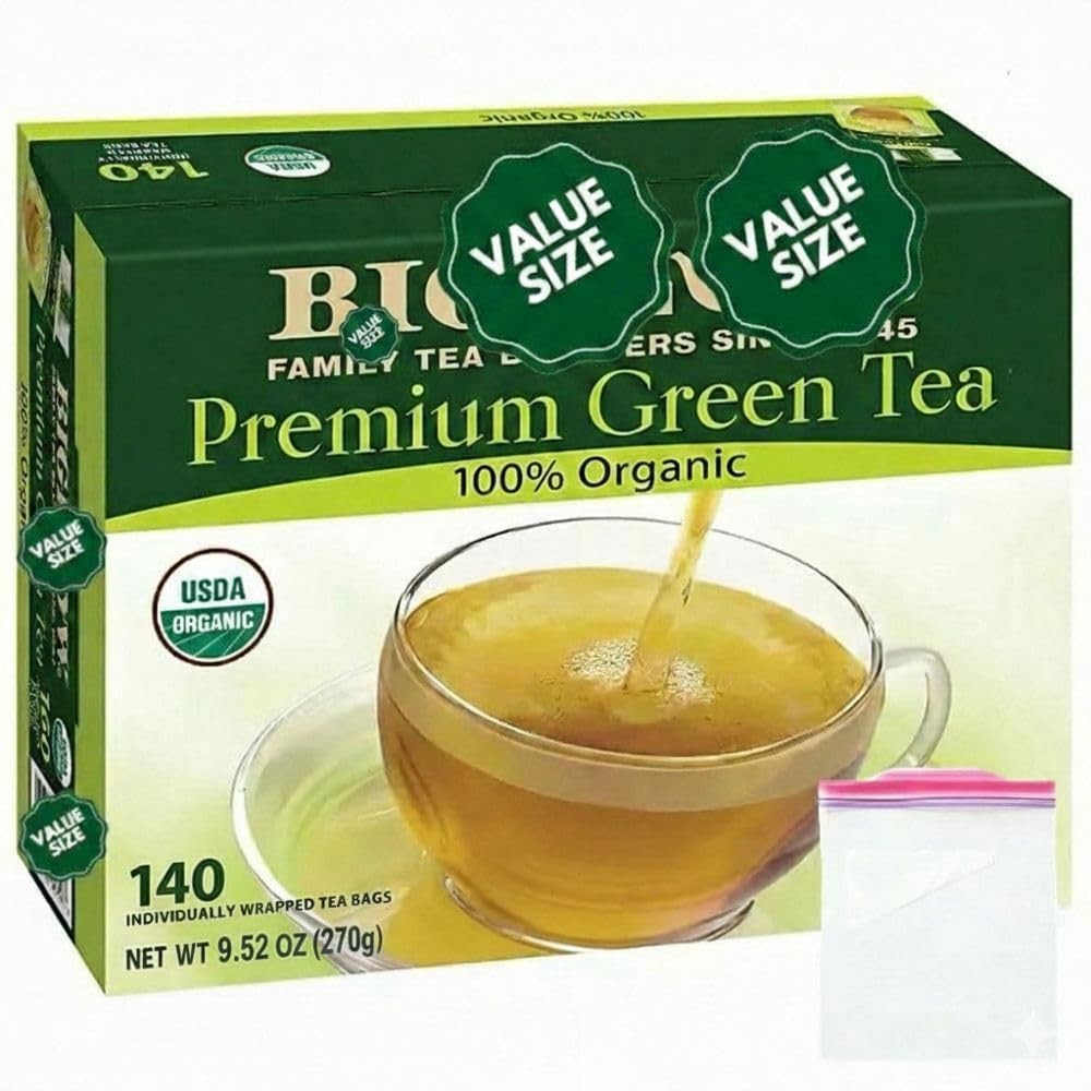 Organic Green Tea Bags – 140 Count, Premium Quality, Eco-Friendly Storage Bag