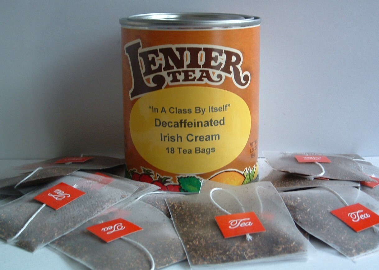 Lenier’s Decaf. Irish Cream Biodegradable Nylon Tea Bags 18 Count Reusable Tins