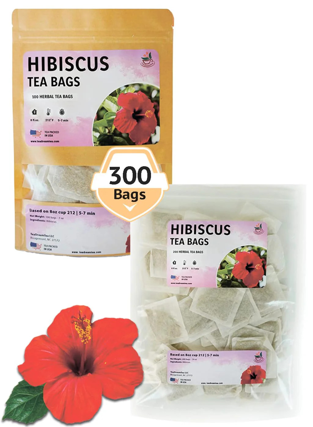 Hibiscus Herbal Tea Bags 50-400 Count Caffeine Free Tart Fruity Tea USA