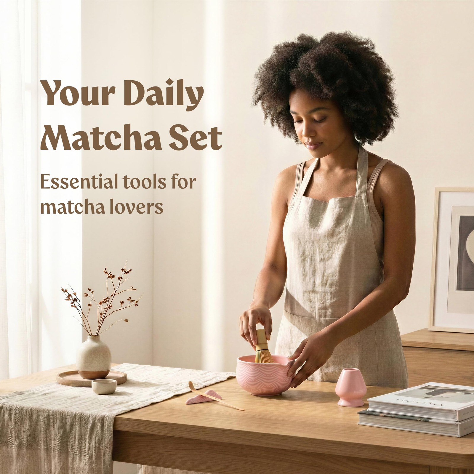 Matcha Whisk Set 7pc Bowl with Spout Sifter Scoop Ceremony Tea Kit