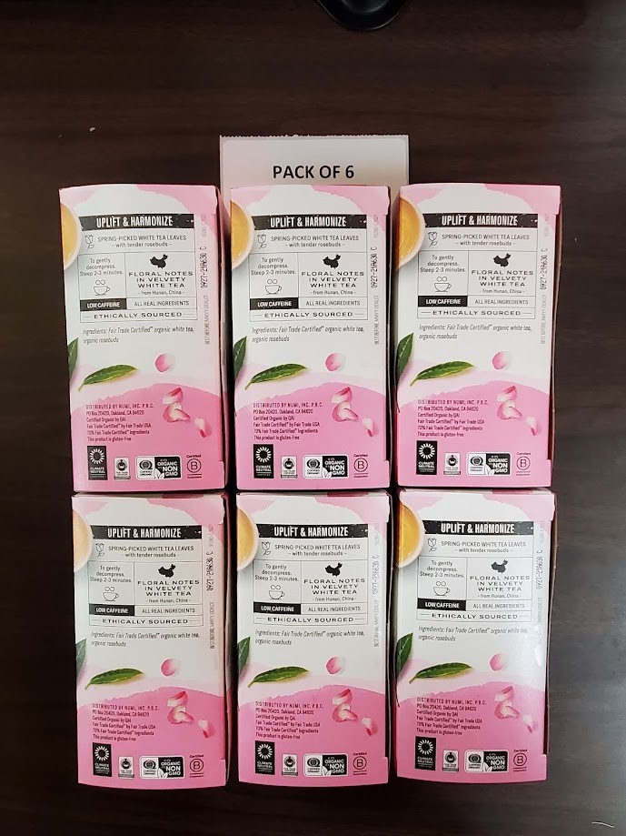 Numi Organic Tea White Rose, 16 Count Box of Tea Bags (Pack of 6) White Tea