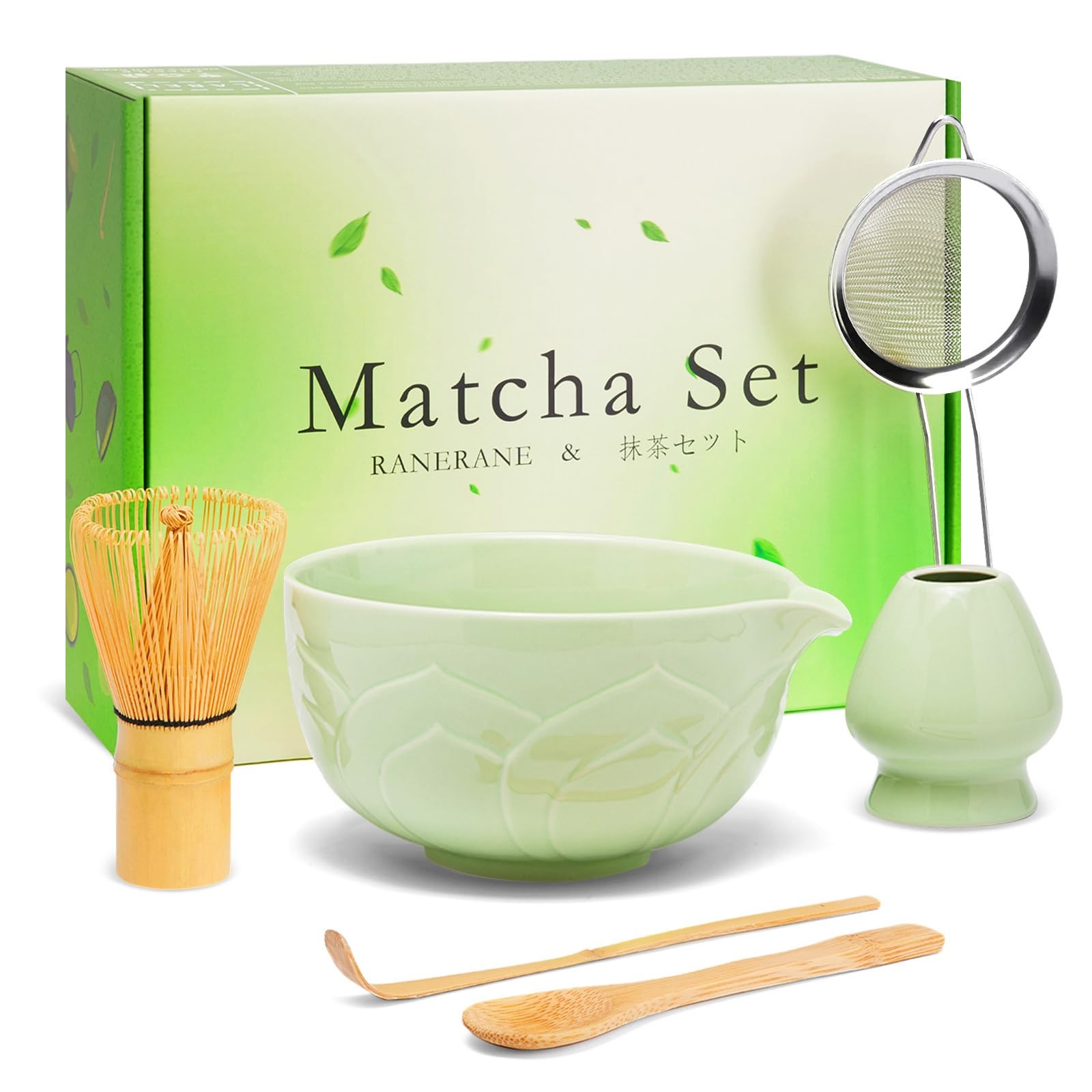 Matcha Whisk Set 6 Pcs – Includes Bowl, Whisk, Sifter, Scoop & Spoon for Tea