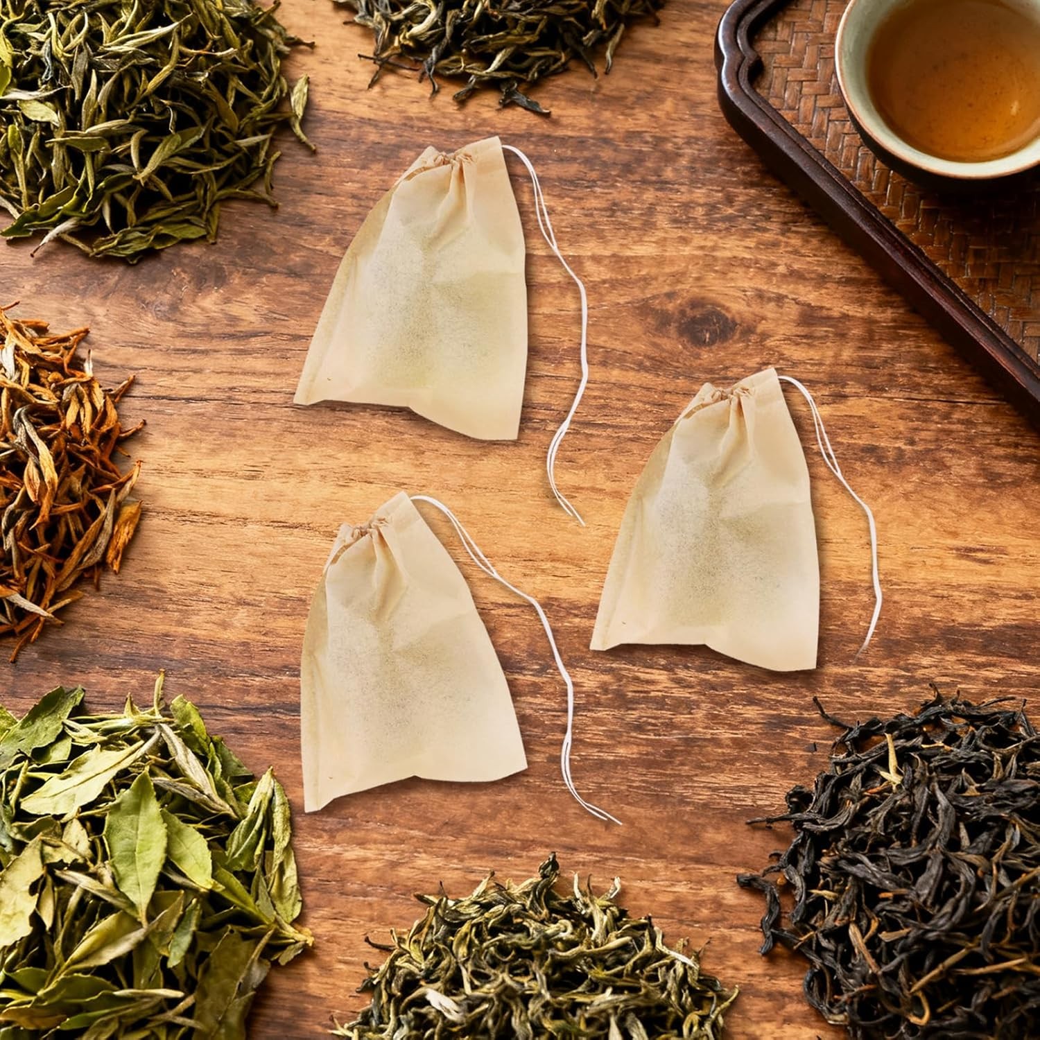 100 Pack Disposable Tea Filter Bags Wood Pulp Paper Drawstring Loose Leaf Coffee