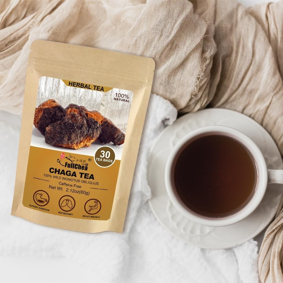 Chaga Mushroom Tea Bags, 30 Count – Rich in Antioxidants & Conveniently Packaged