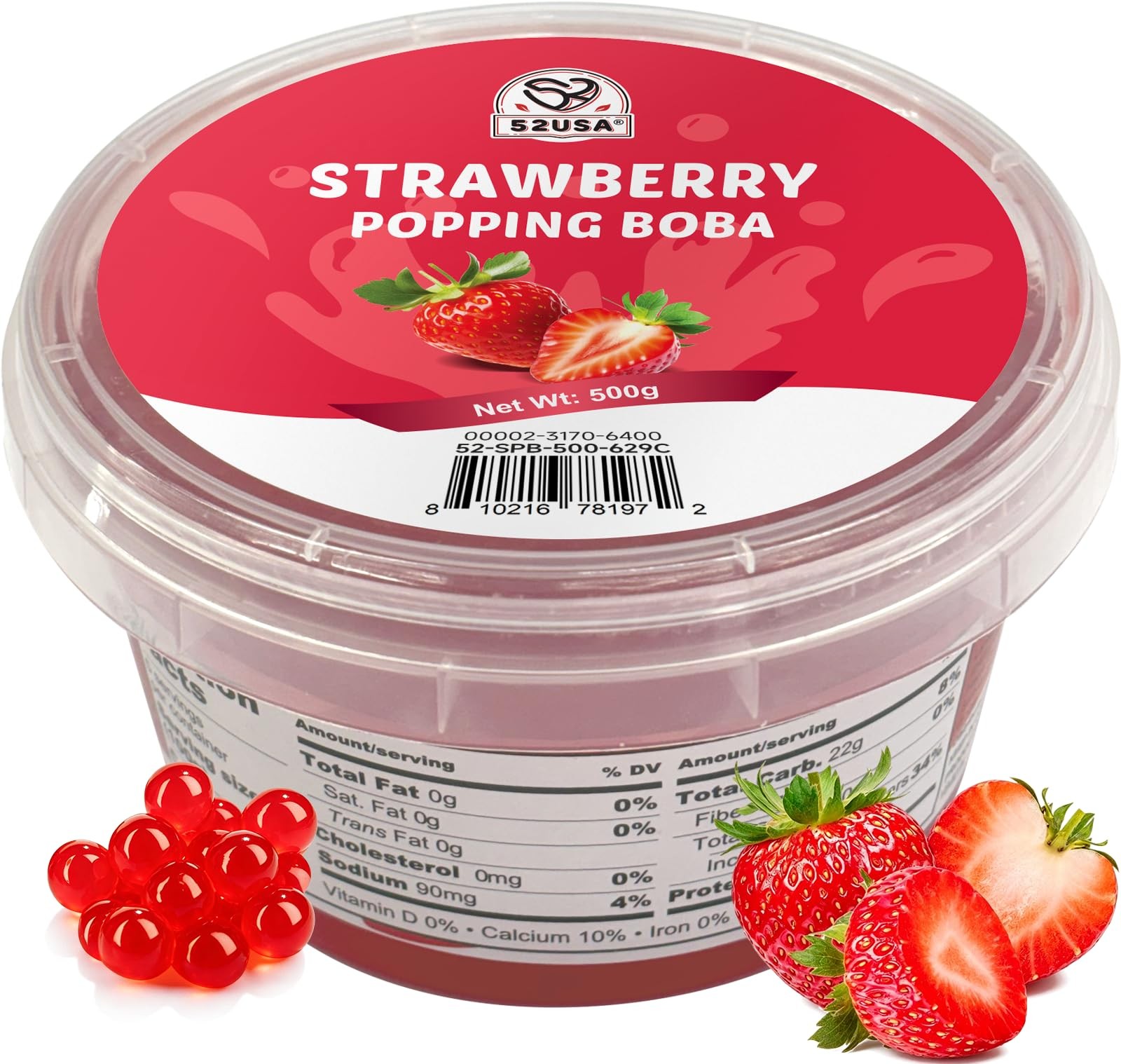 52USA Strawberry Popping Boba 500g, Popping Pearls for Bubble Tea, Beverages,…