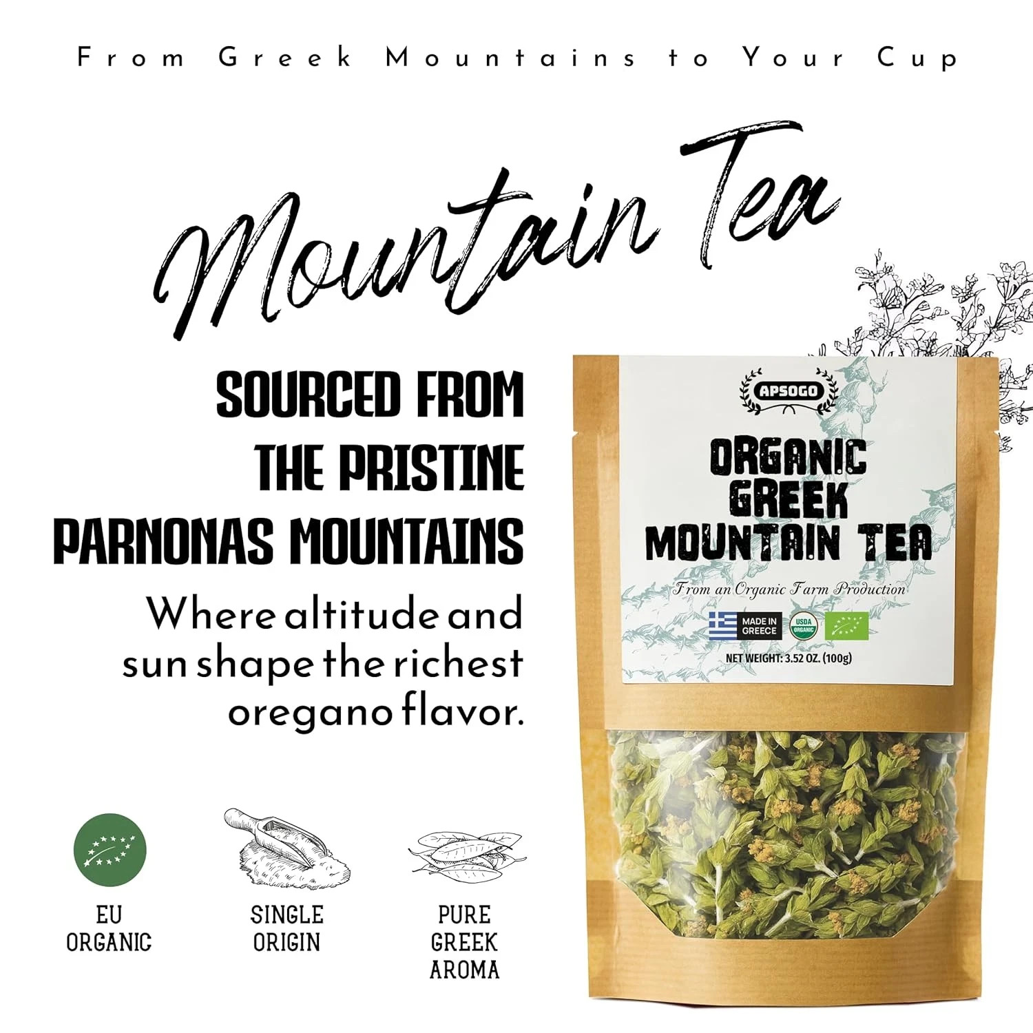 Organic Greek Mountain Tea – Premium Quality & Excellent Taste – 1.76Oz Loose Le