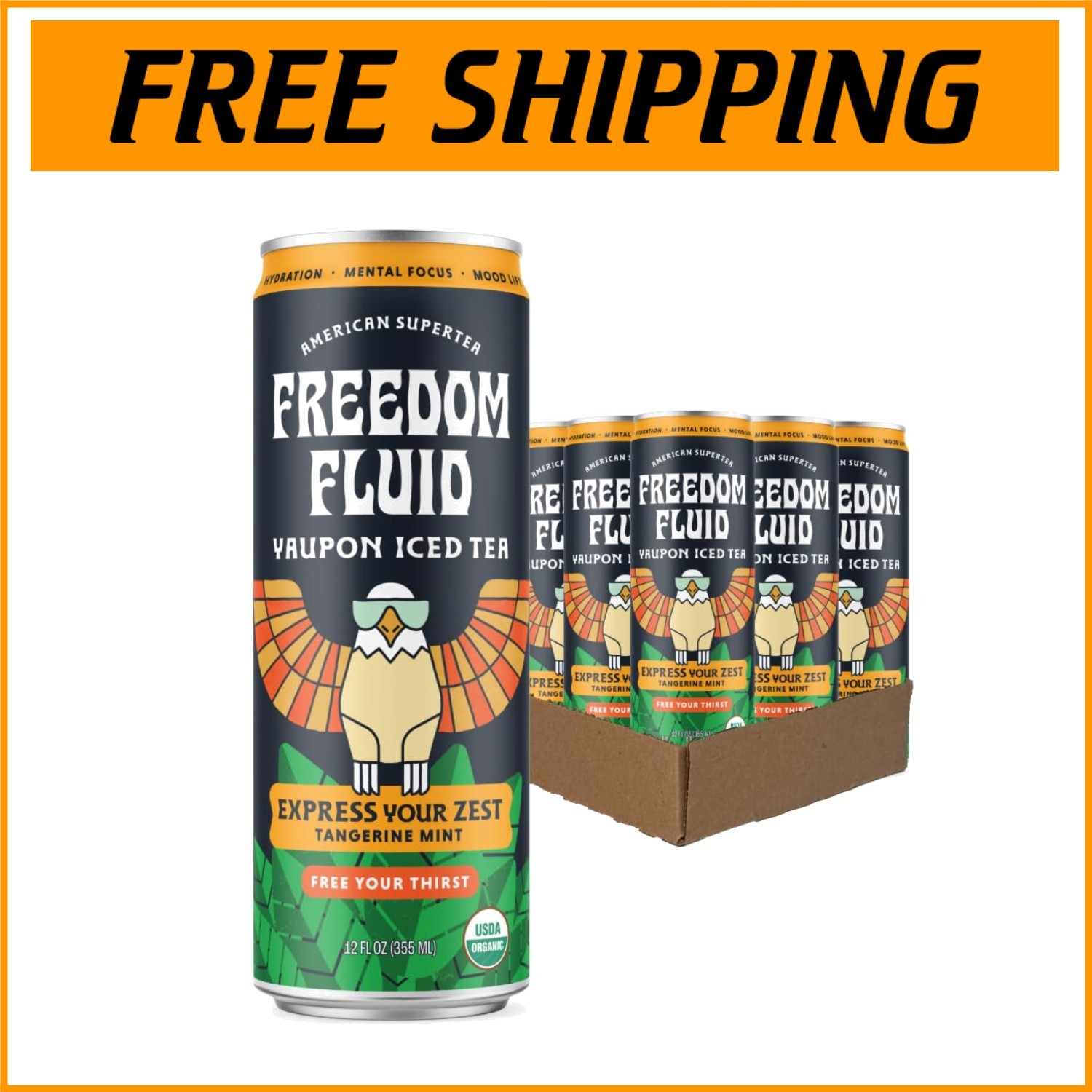 Healthier Iced Tea | Organic Yaupon with Tangerine Mint – 12 Pack of 12 oz Cans