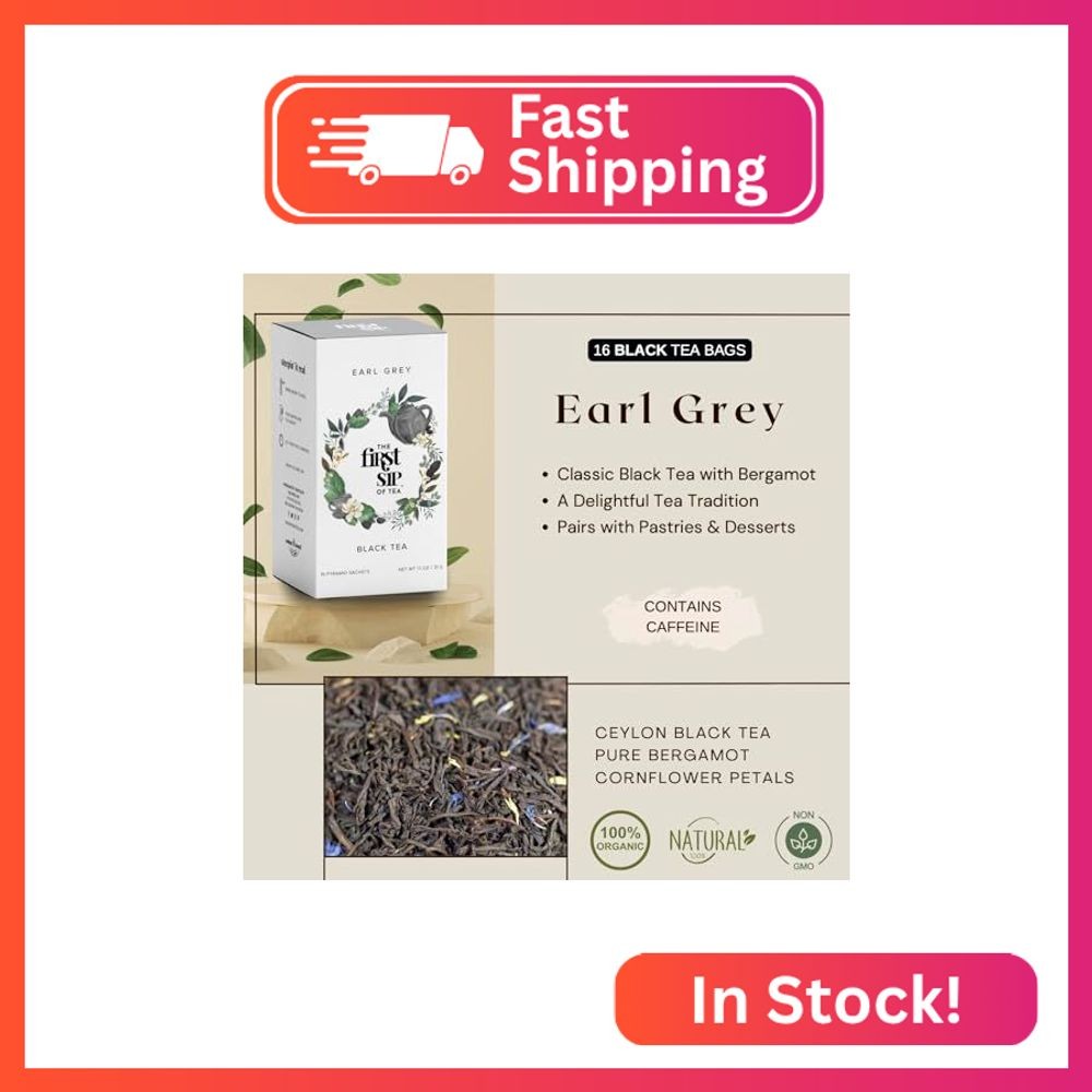 Earl Grey Tea Bags, Pure Bergamot Oil, Caffeinated Black Tea w/Subtle Citrus, Na