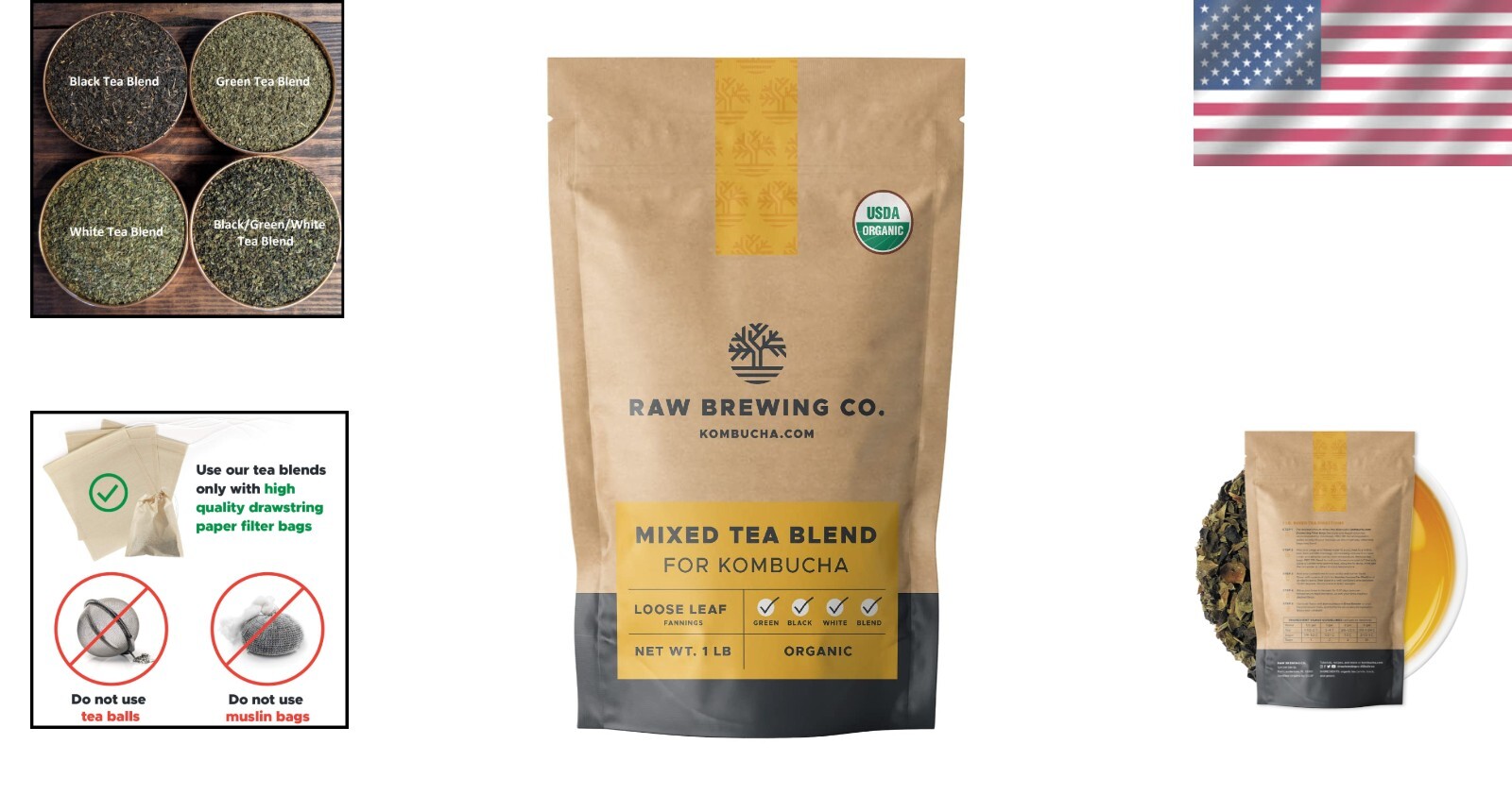 Organic Kombucha Brewing Blends – 1 Pound Black/Green/White Tea – 50 Gallons