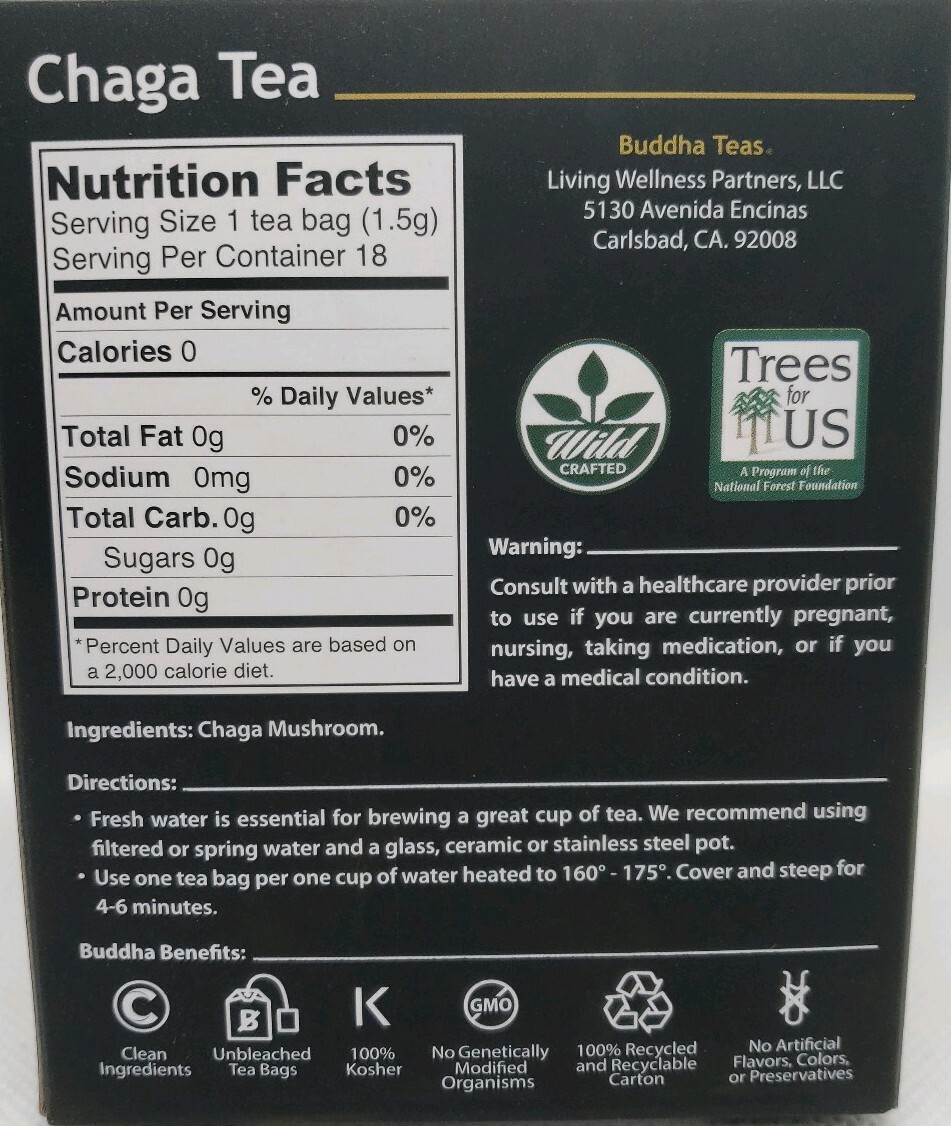 Buddha Teas Organic Chaga Tea 18 Tea Bags