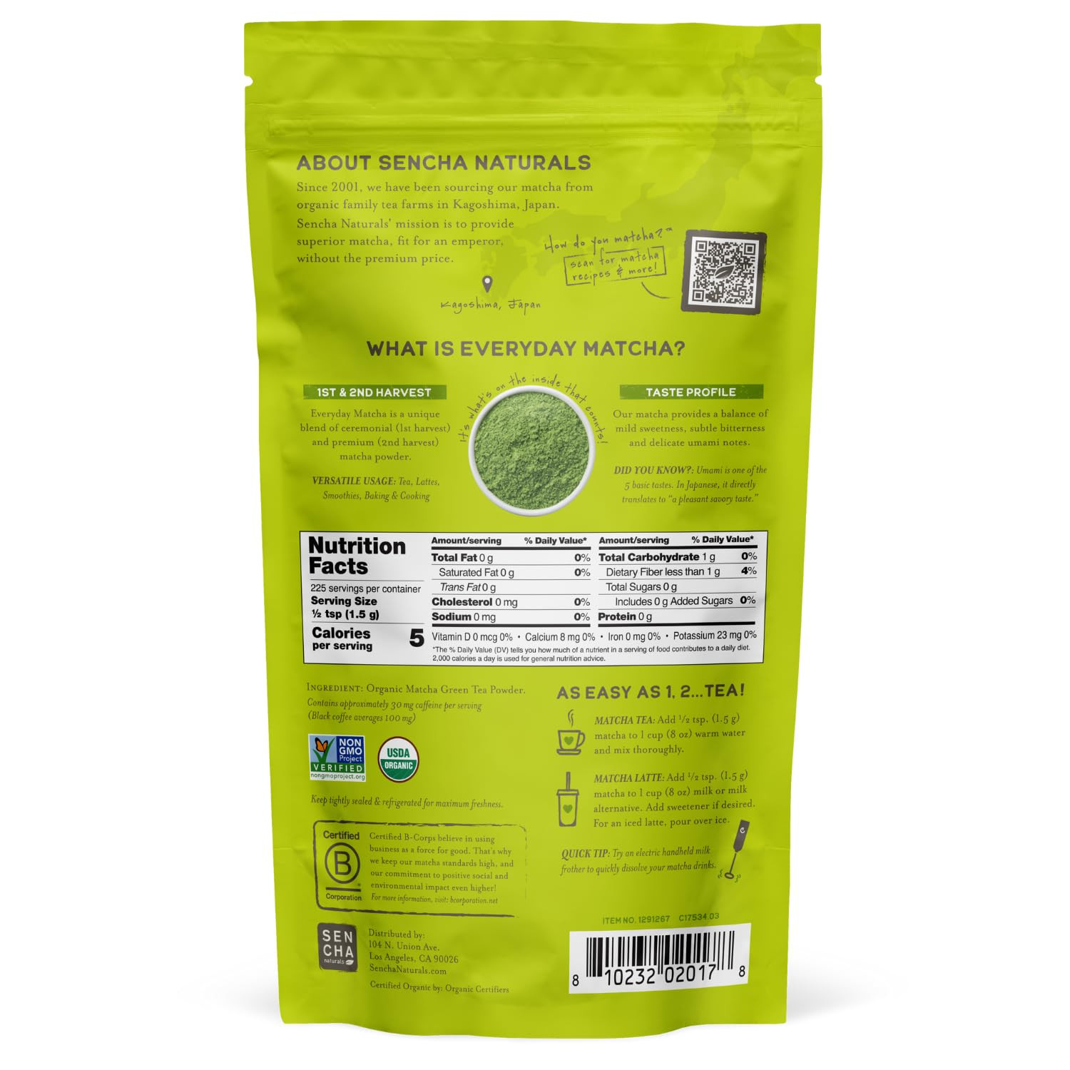 SEN CHA Naturals Organic Everyday Matcha Powder, Authentic Japanese Green Tea, P