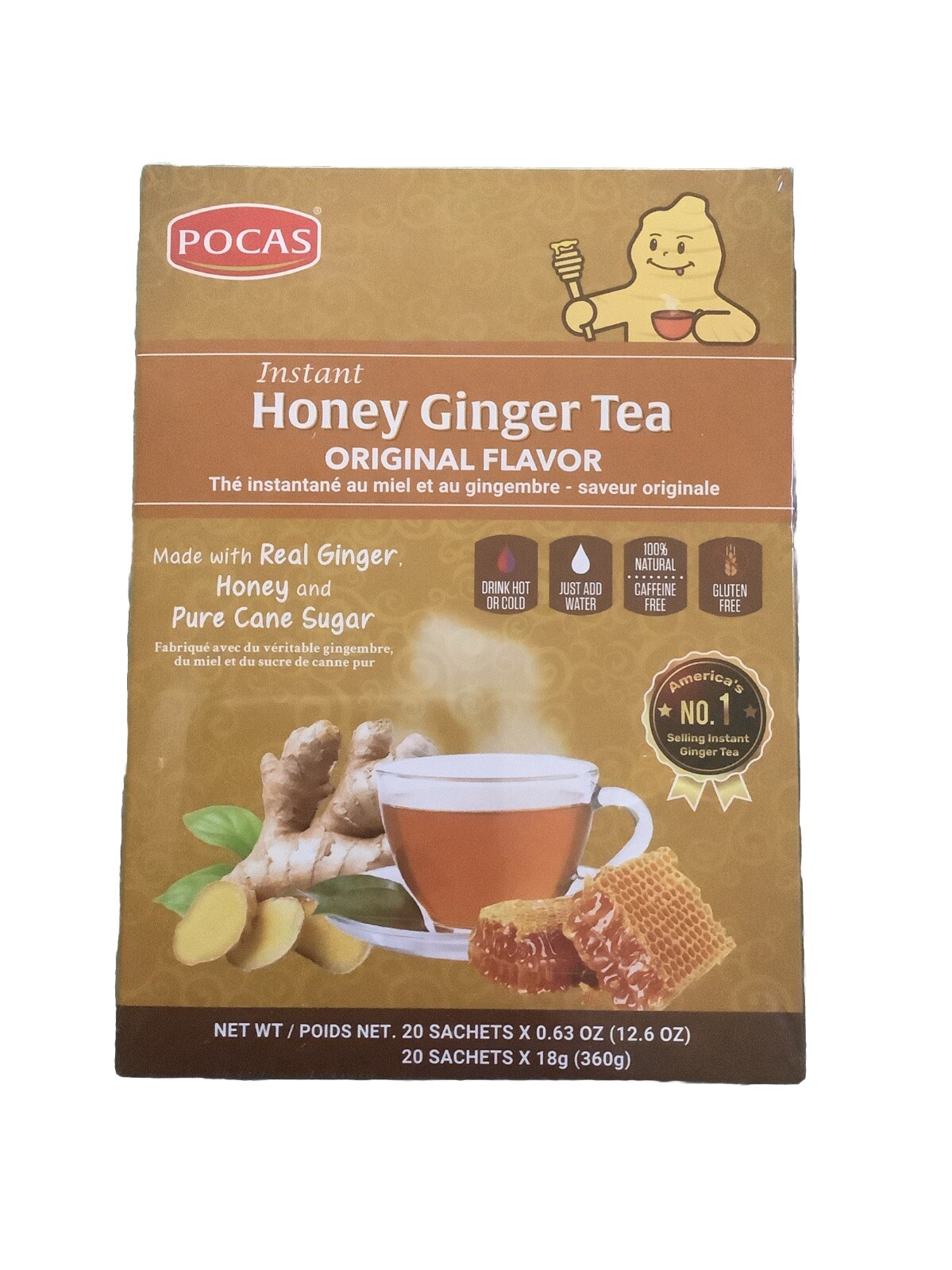 Pocas Ginger Tea With Honey Instant 12.6oz (20 bag) with Real Ginger NIP