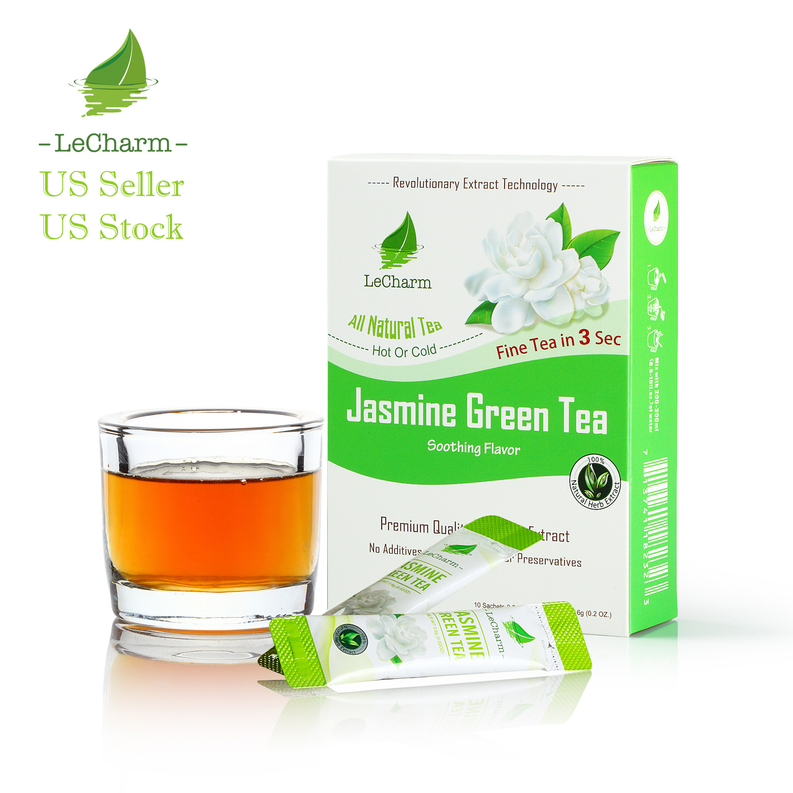 Premium 100% Natural Jasmine Organic Green Tea Extract Sugar Free (10 Sachests)